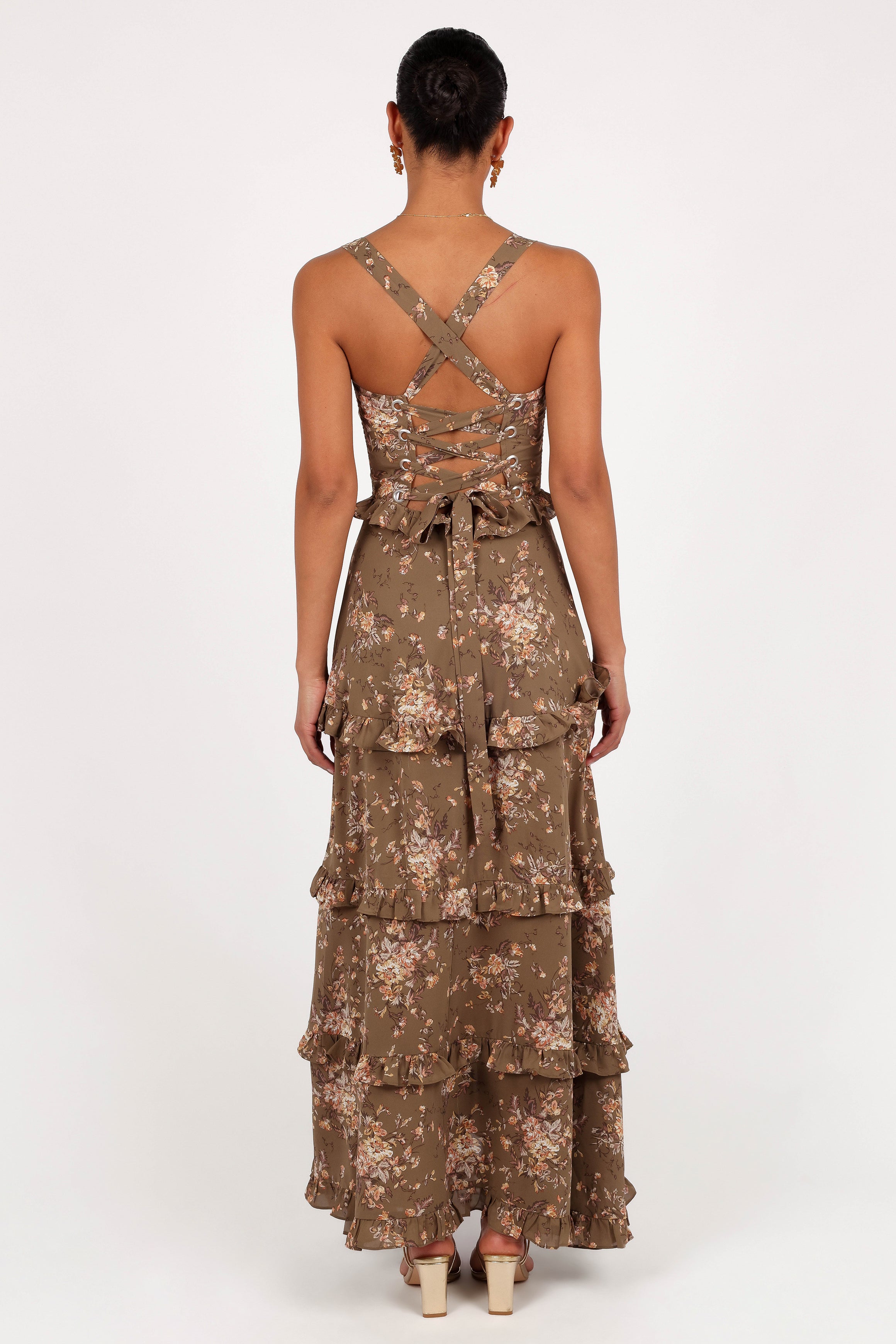 Lillee Tiered Maxi Dress - Olive Print-Aur Fashion