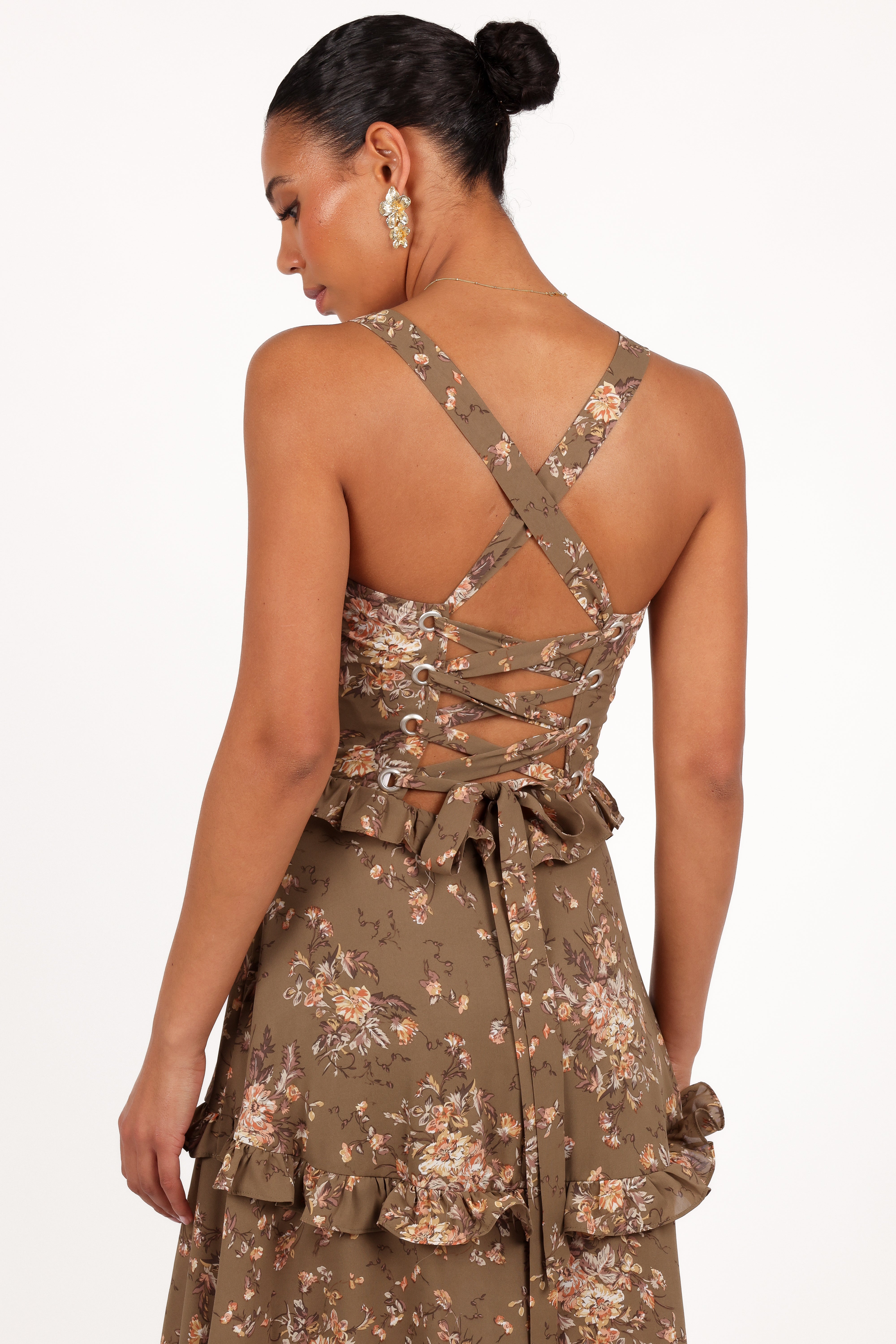 Lillee Tiered Maxi Dress - Olive Print-Aur Fashion