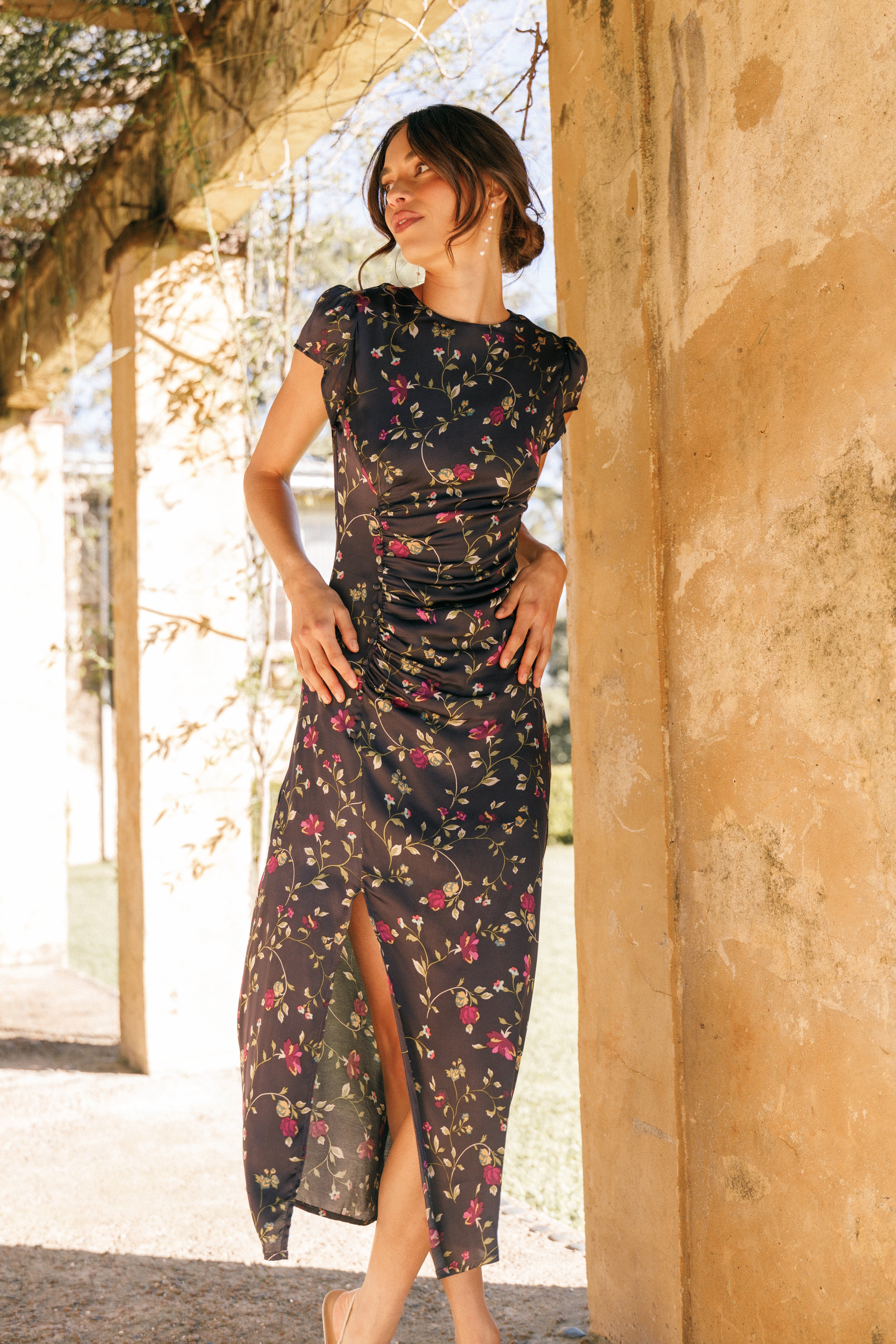 Lisbeth Midi Dress - Midnight Floral-Aur Fashion