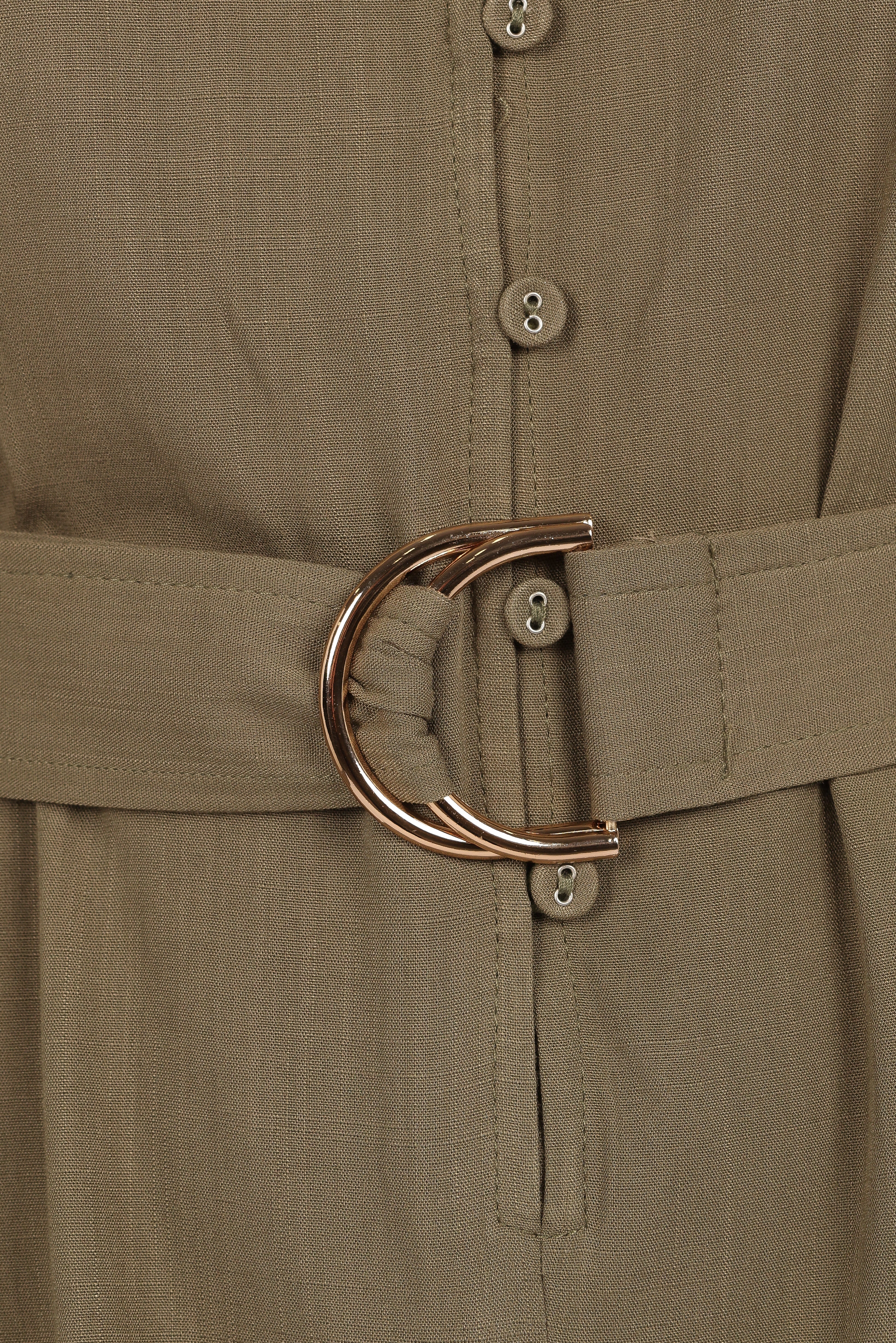 Louise Belted Romper - Khaki-Aur Fashion