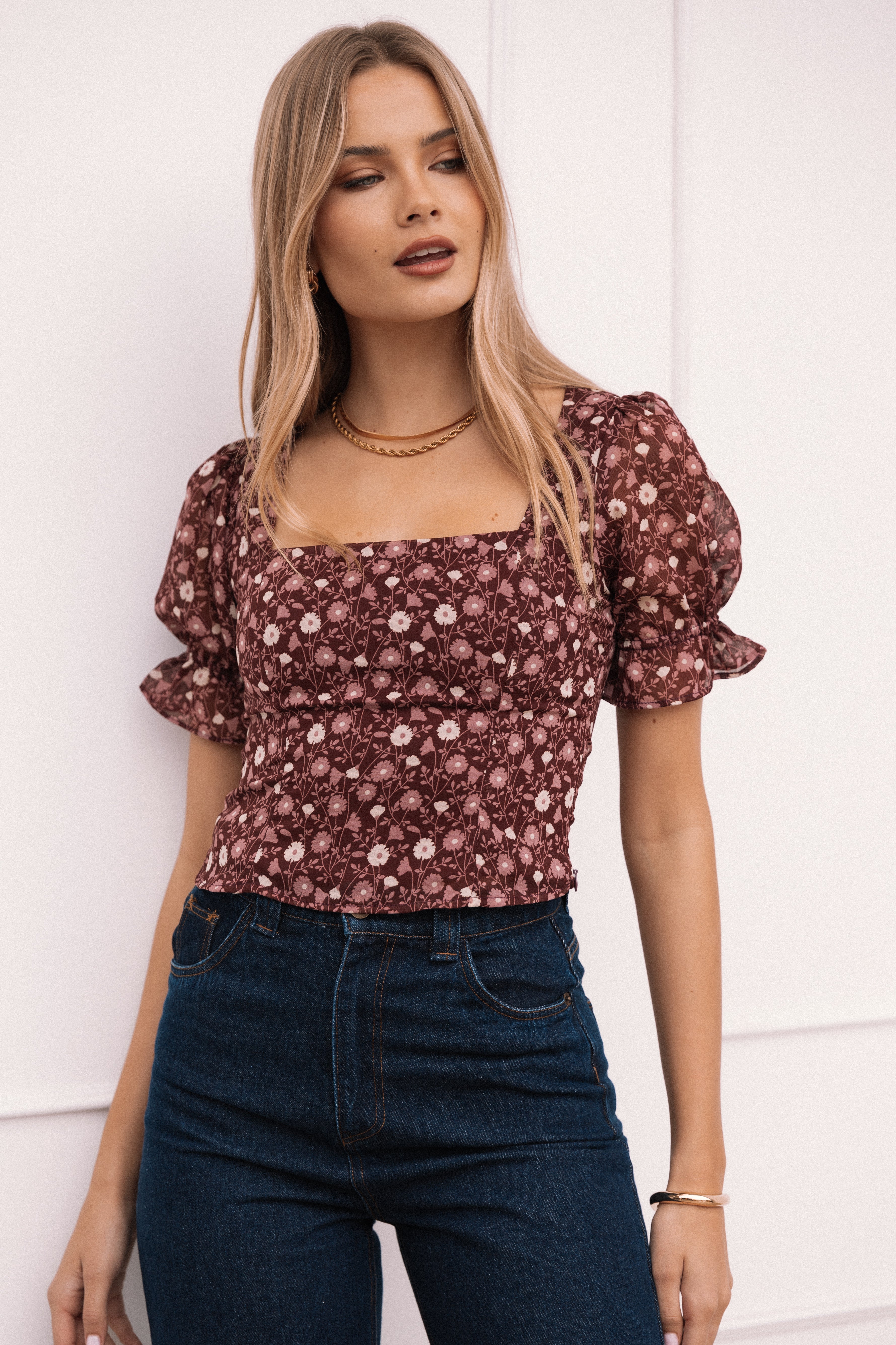 Lucie Top - Burgundy Multi-Aur Fashion