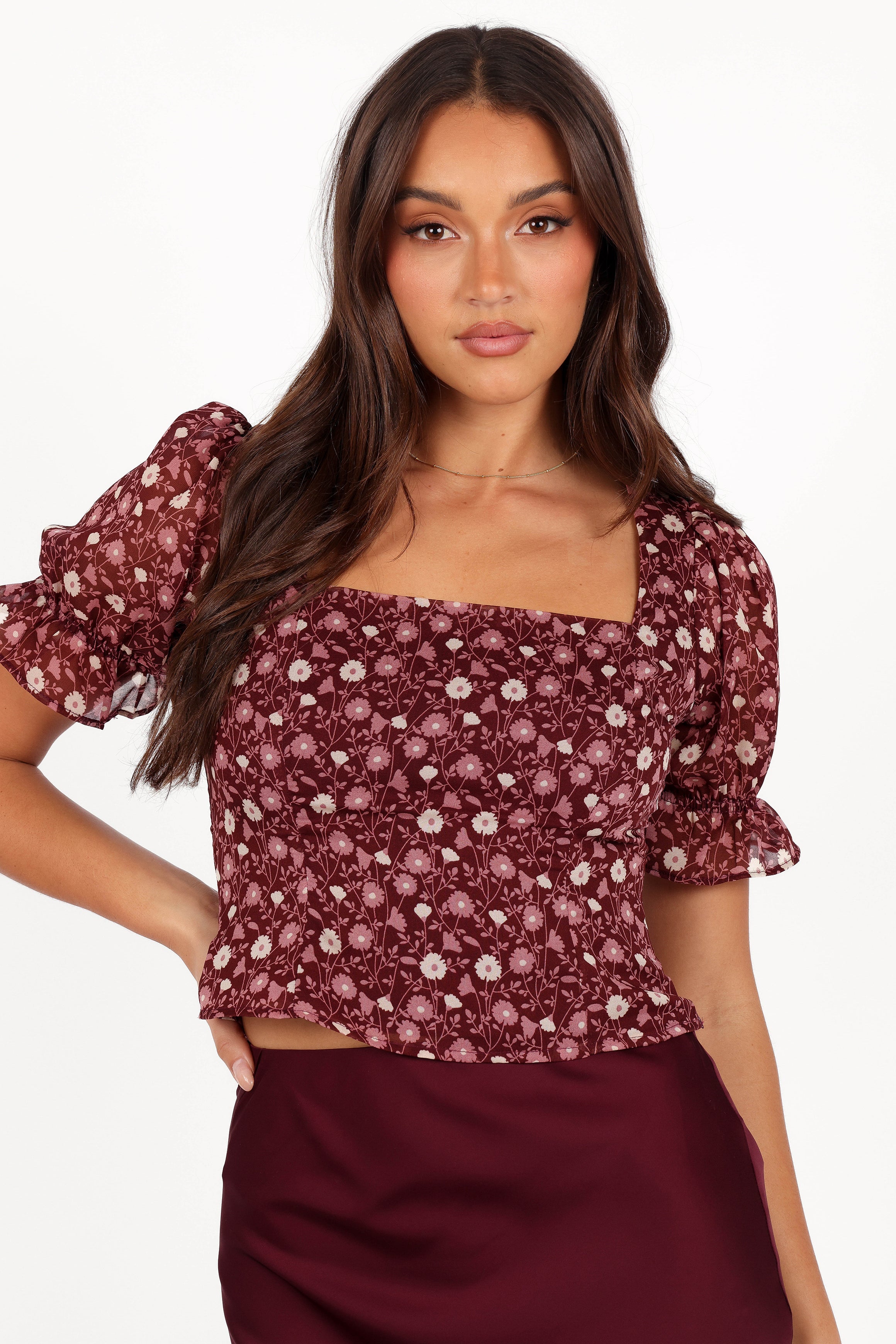 Lucie Top - Burgundy Multi-Aur Fashion