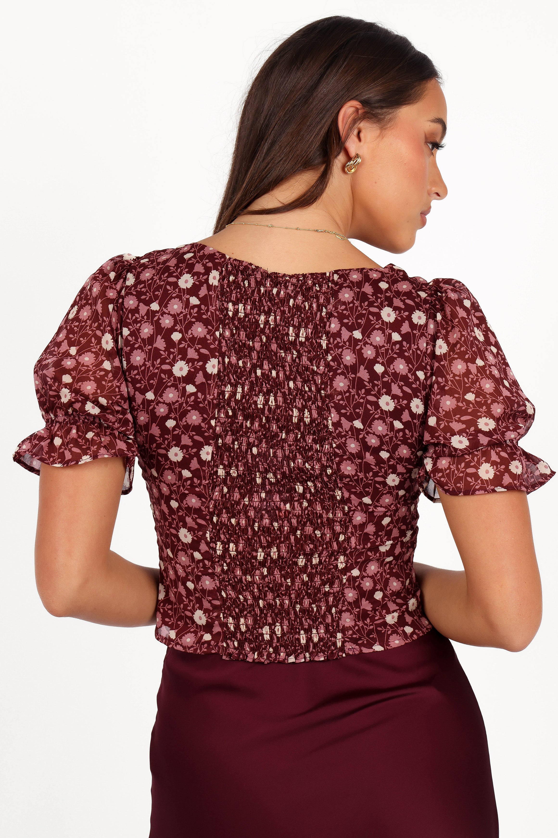 Lucie Top - Burgundy Multi-Aur Fashion