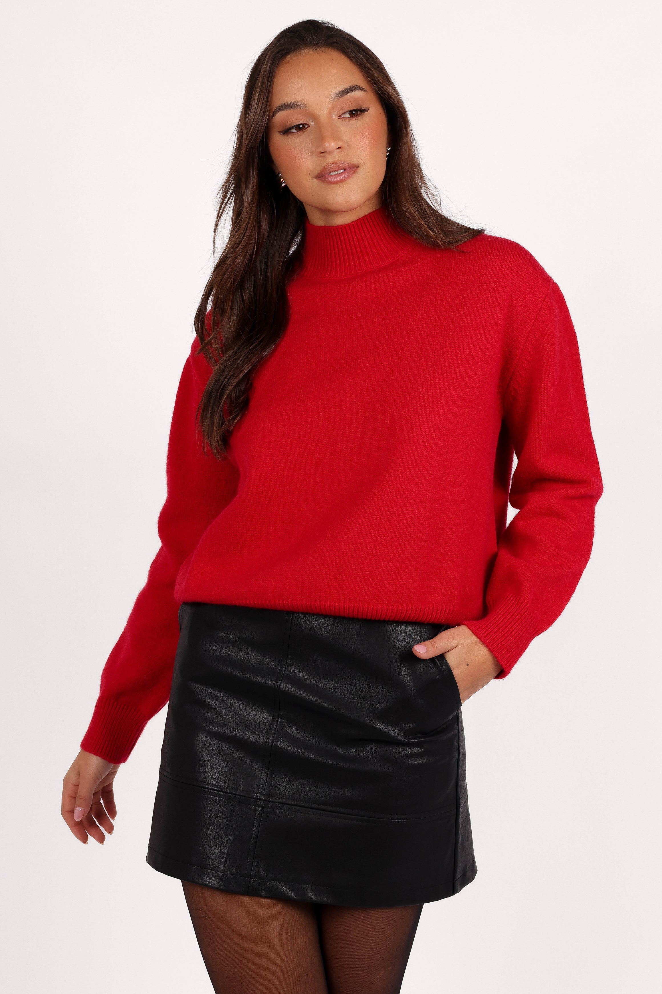 Luda Mockneck Knit Sweater - Red-Aur Fashion