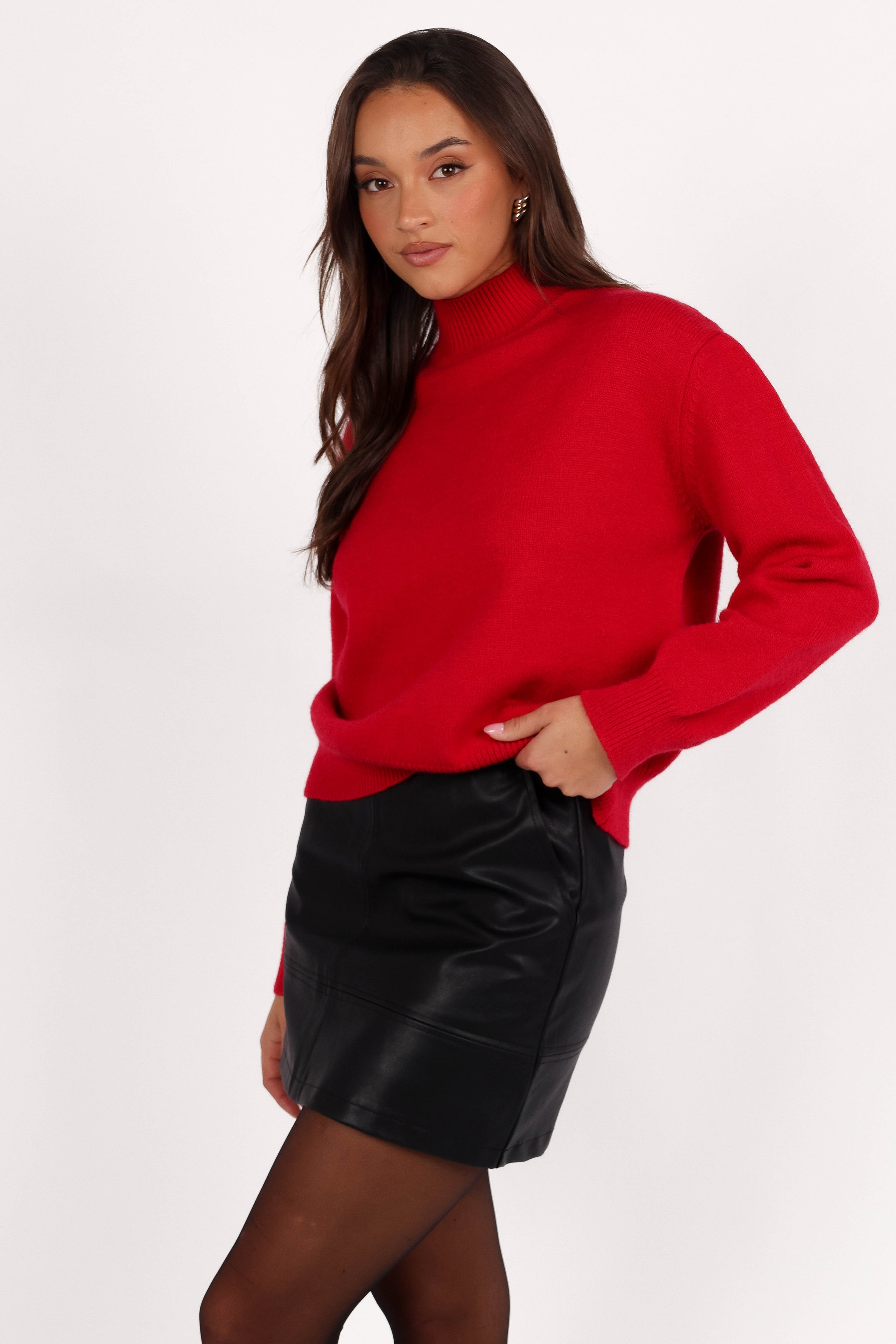 Luda Mockneck Knit Sweater - Red-Aur Fashion