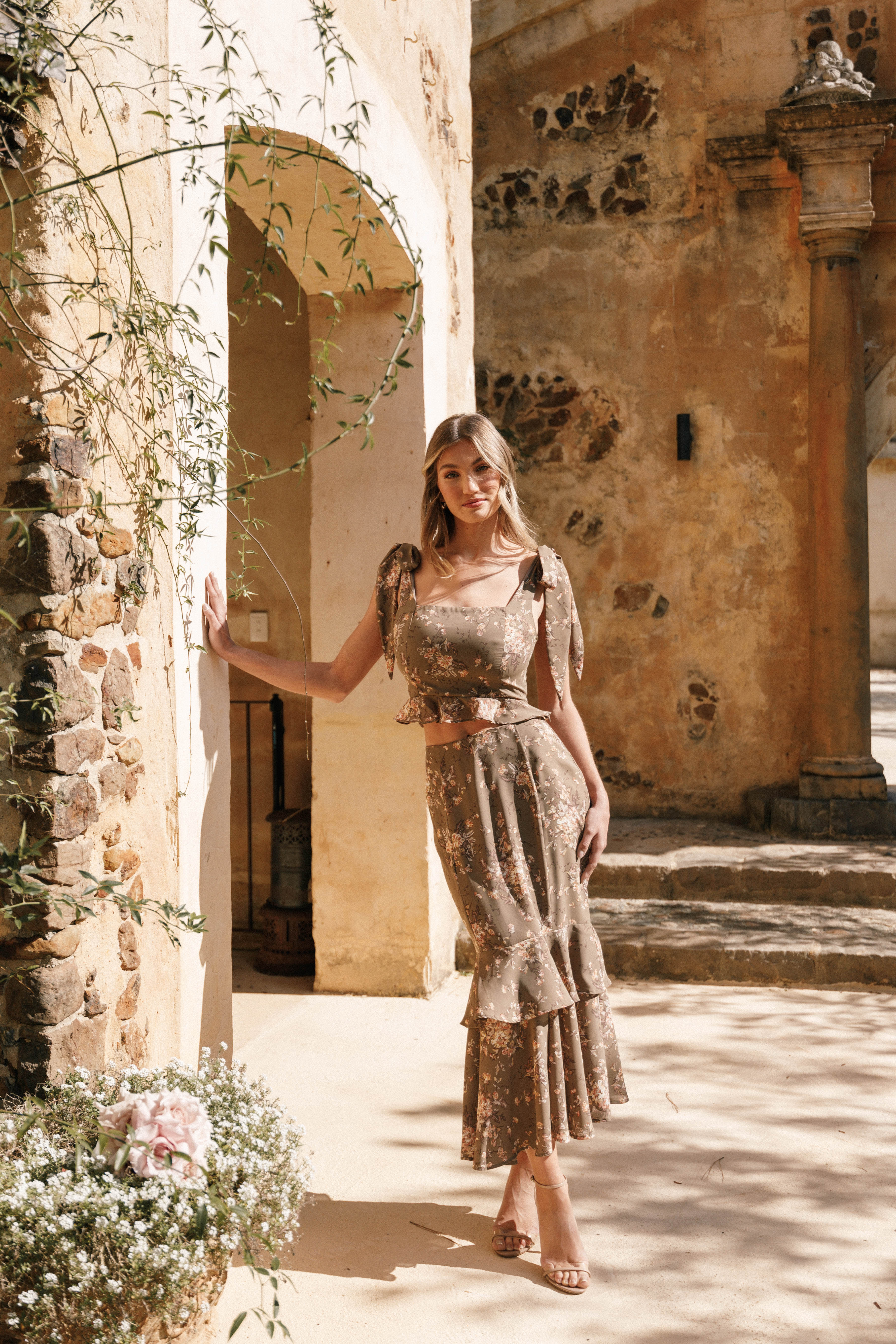 Luna Two Piece Set - Olive Print-Aur Fashion