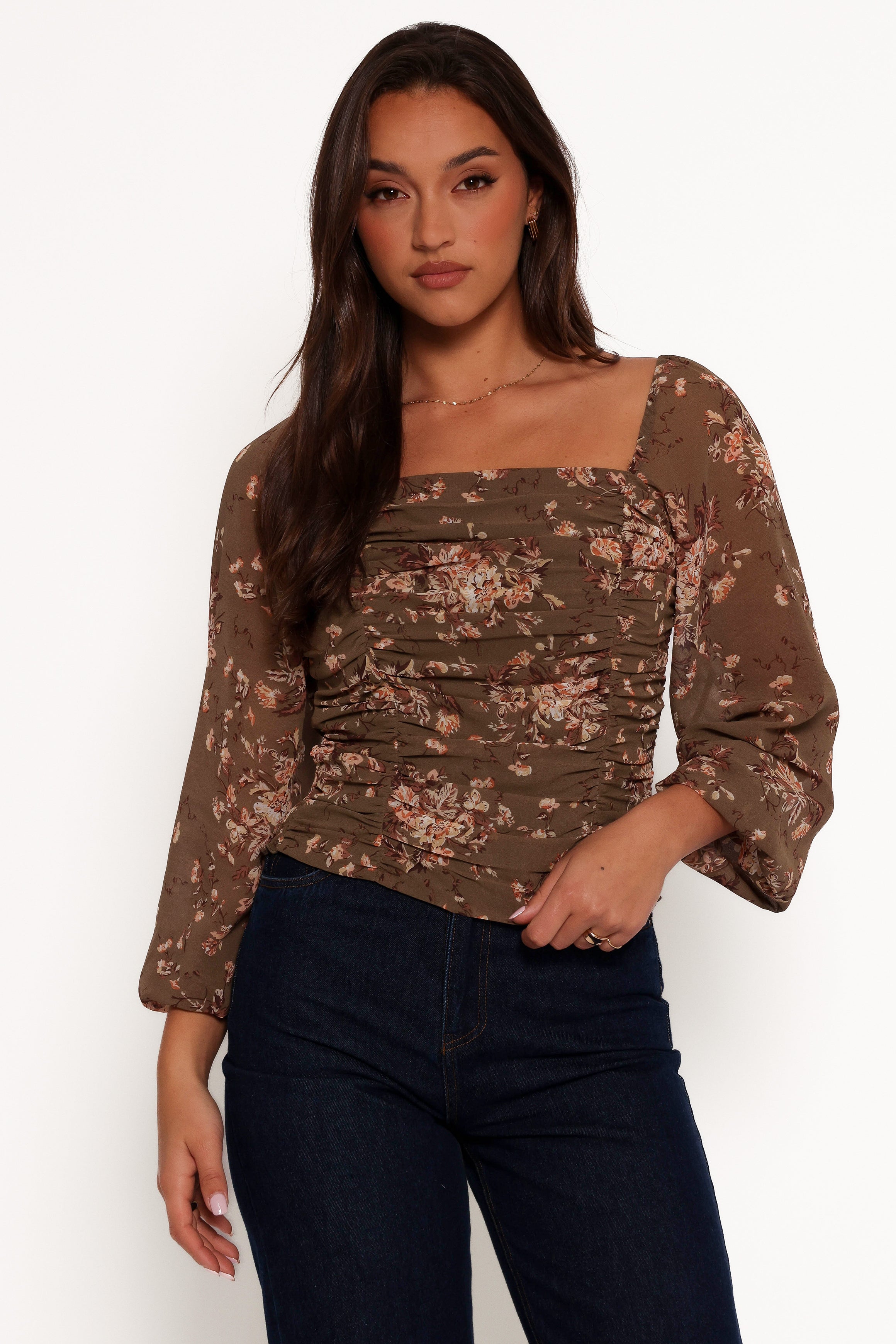Maia Top - Olive Floral-Aur Fashion