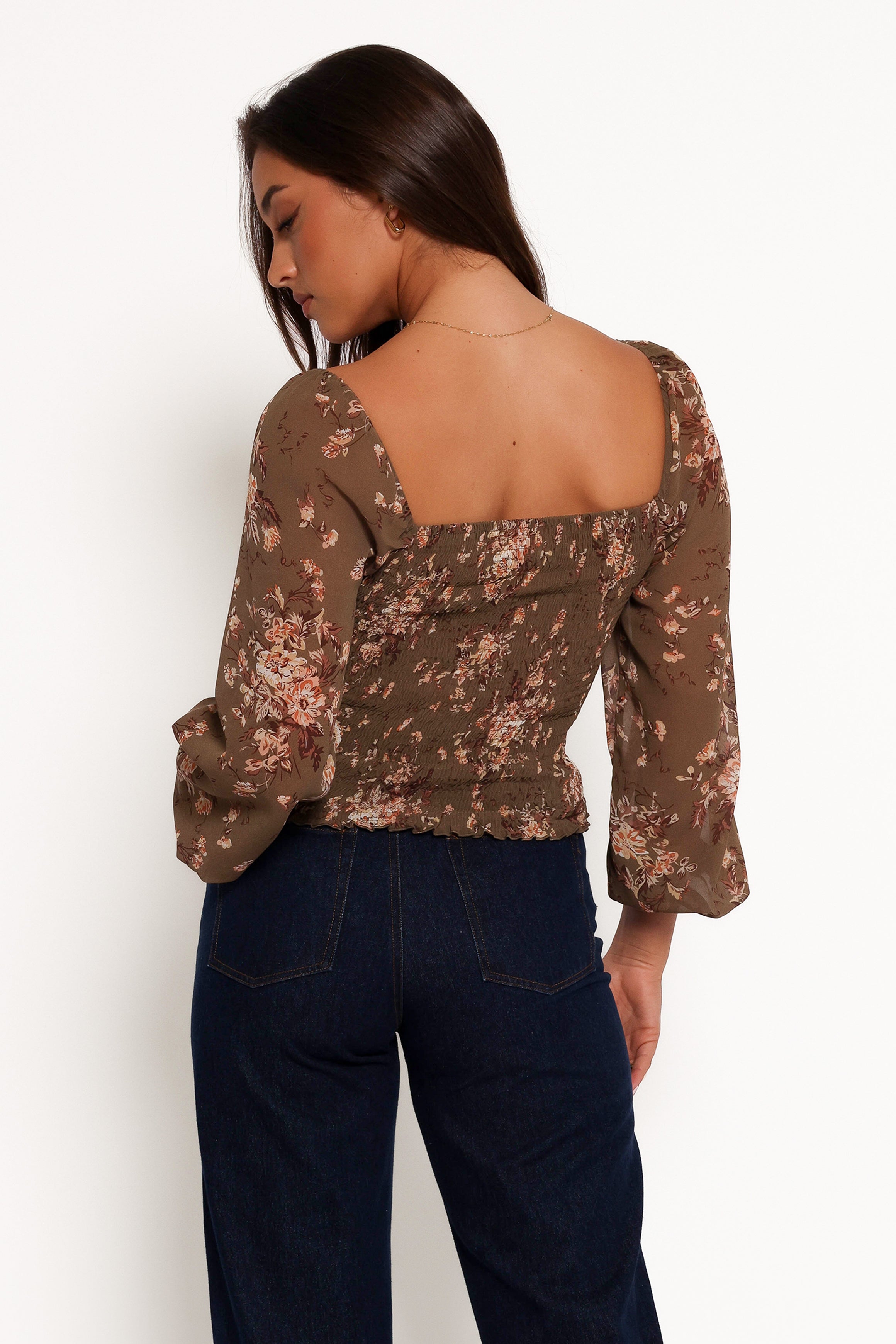 Maia Top - Olive Floral-Aur Fashion