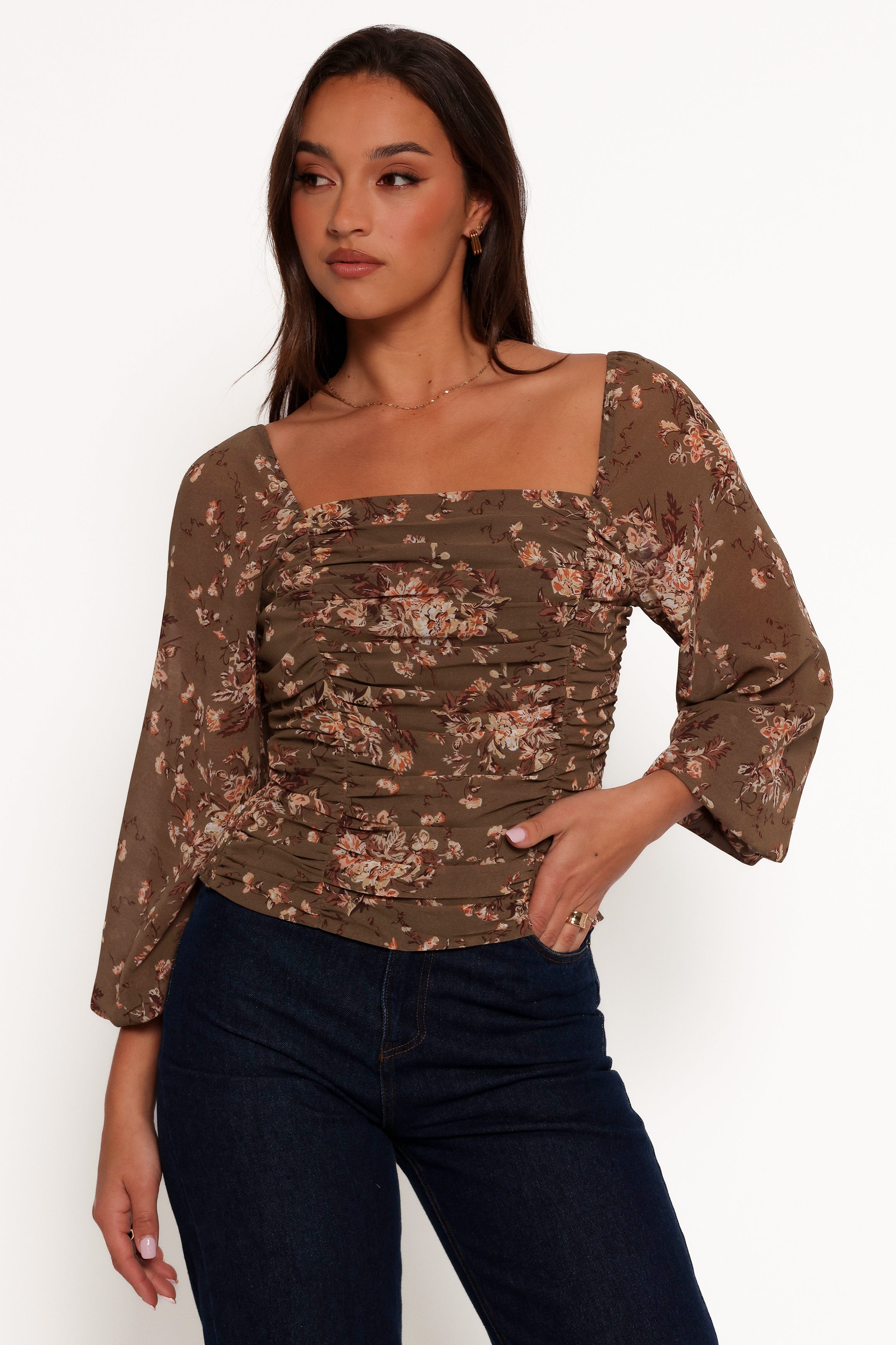 Maia Top - Olive Floral-Aur Fashion