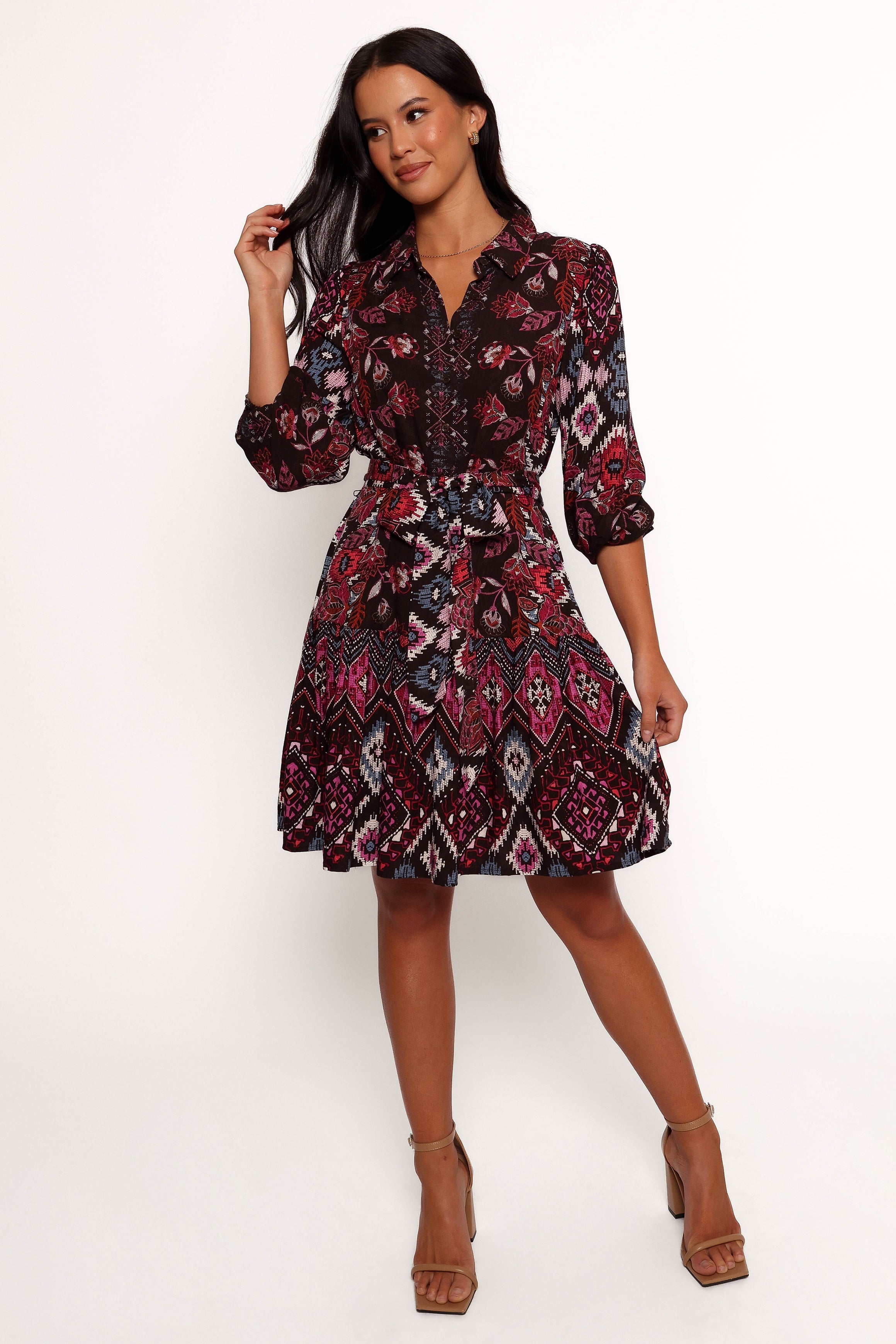 Mandy Long Sleeve Mini Dress - Chocolate Brown-Aur Fashion