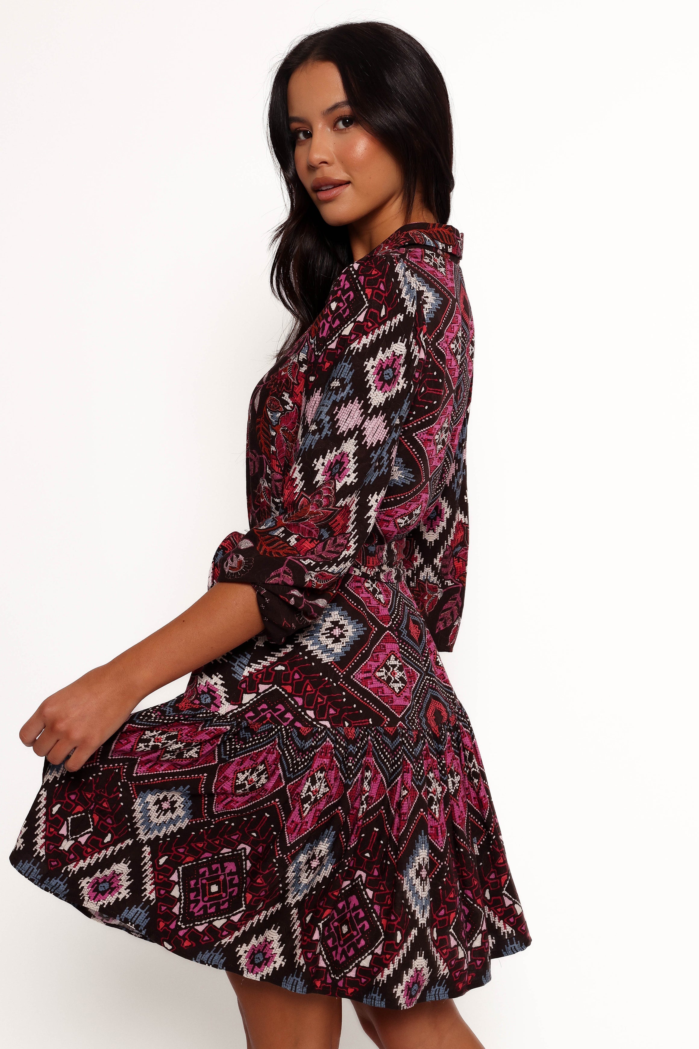 Mandy Long Sleeve Mini Dress - Chocolate Brown-Aur Fashion