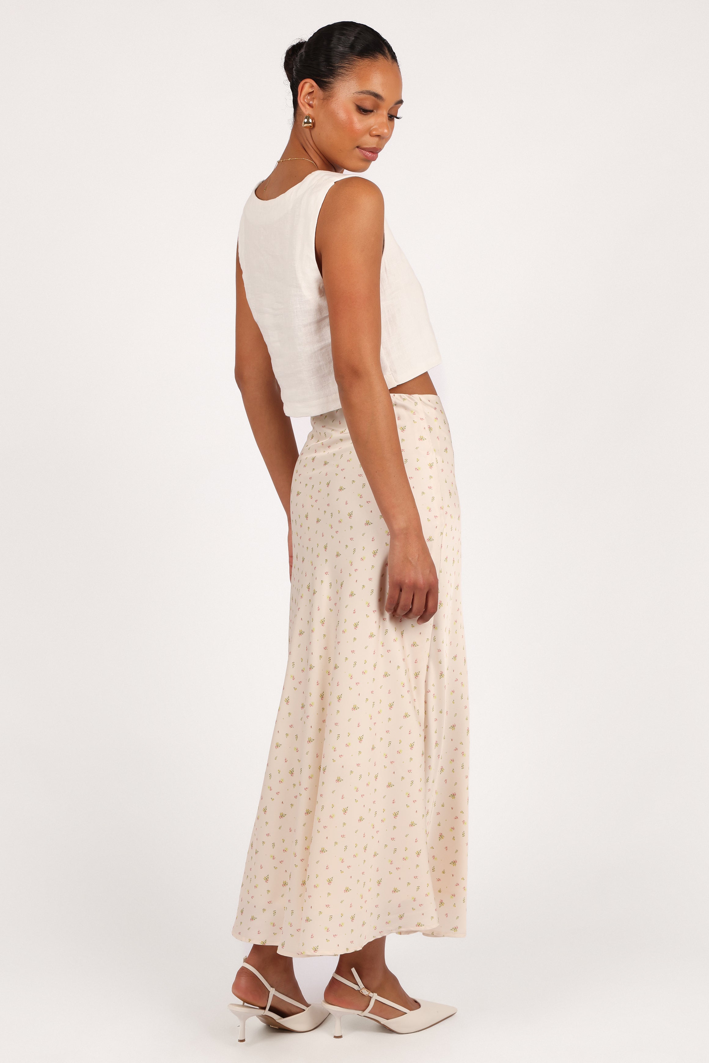 Mei Satin Midi Skirt - Tiny Blooms-Aur Fashion