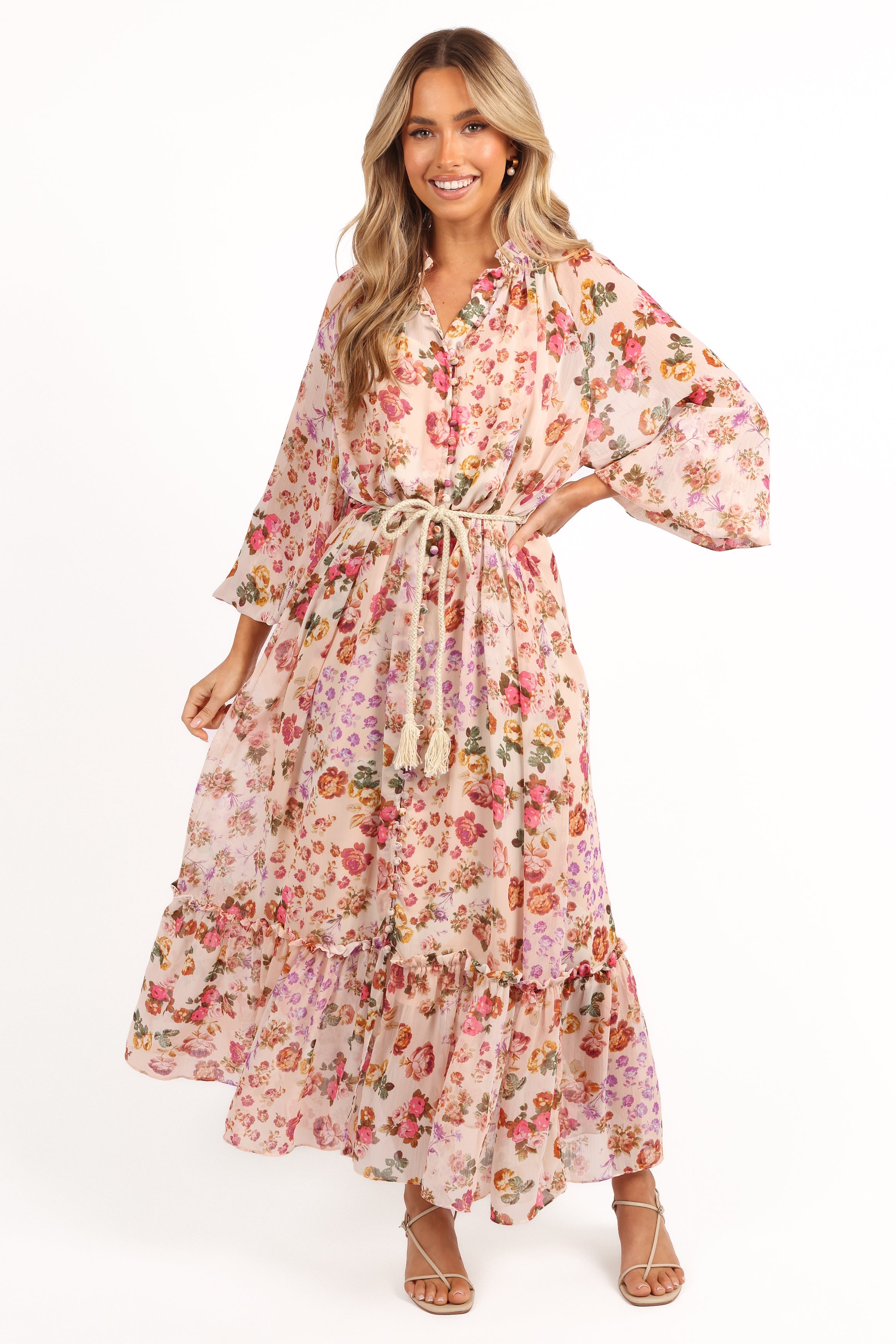 Micah Long Sleeve Midi Dress - Blush-Aur Fashion