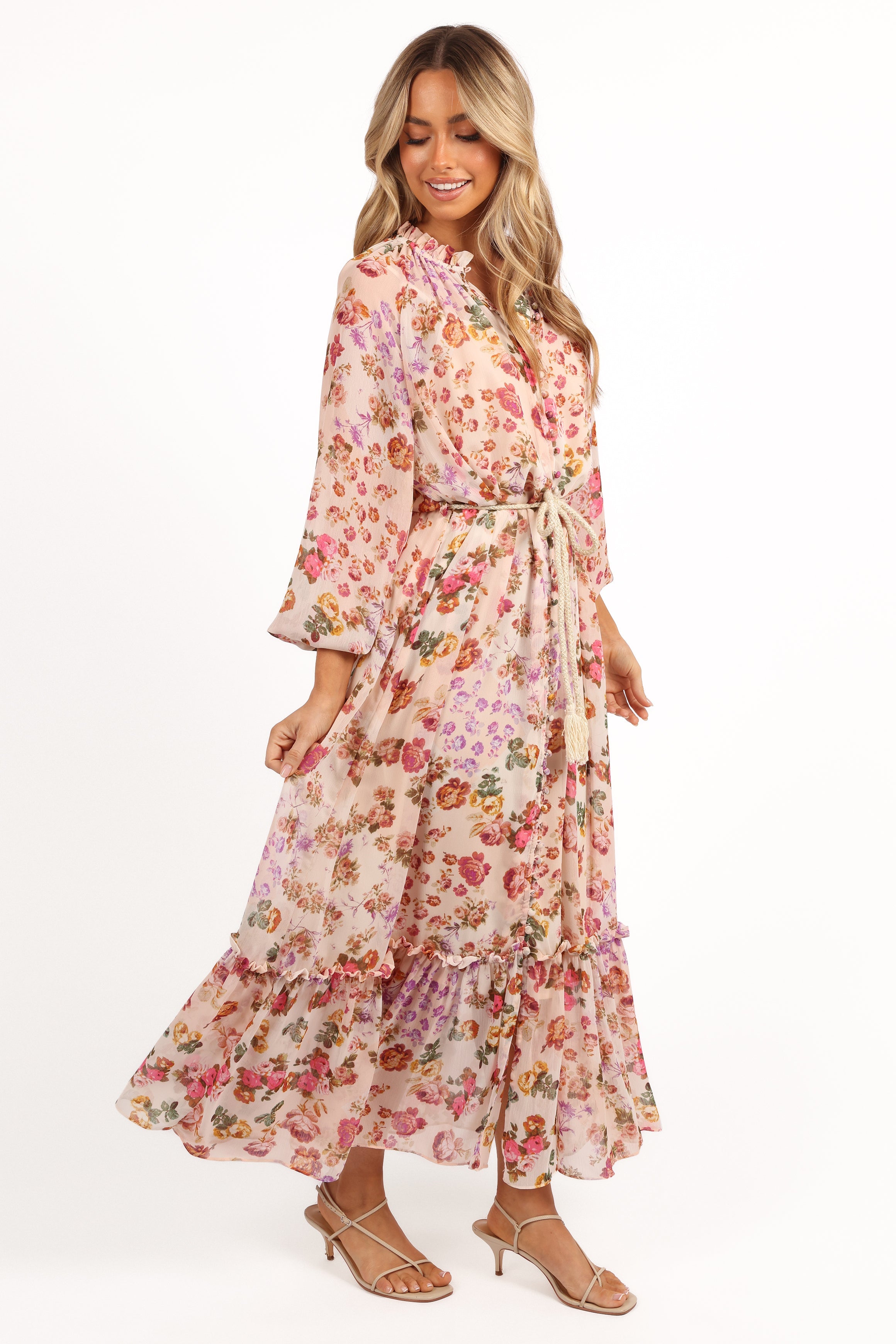 Micah Long Sleeve Midi Dress - Blush-Aur Fashion