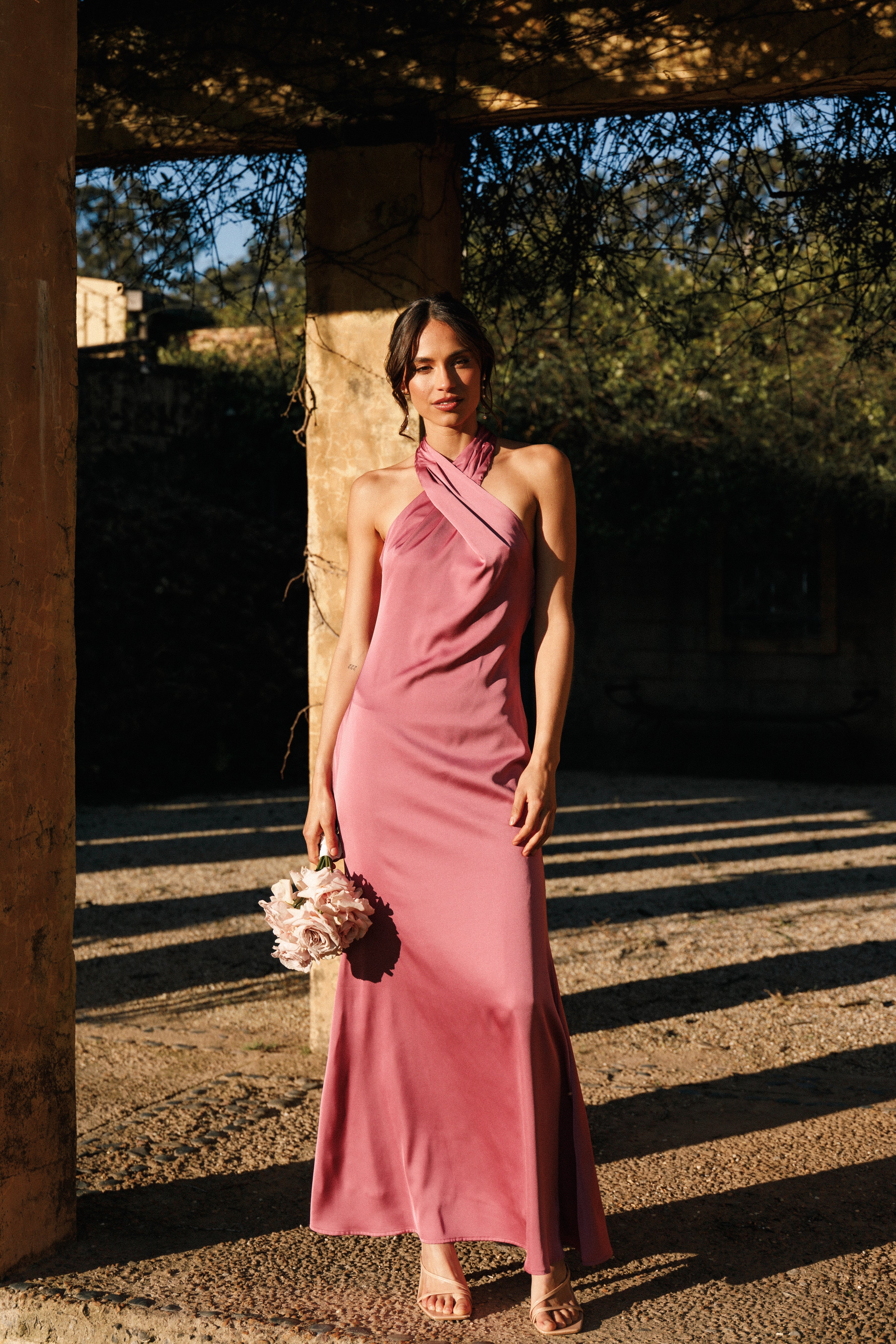 Mila Halterneck Maxi Dress - Dark Rose-Aur Fashion