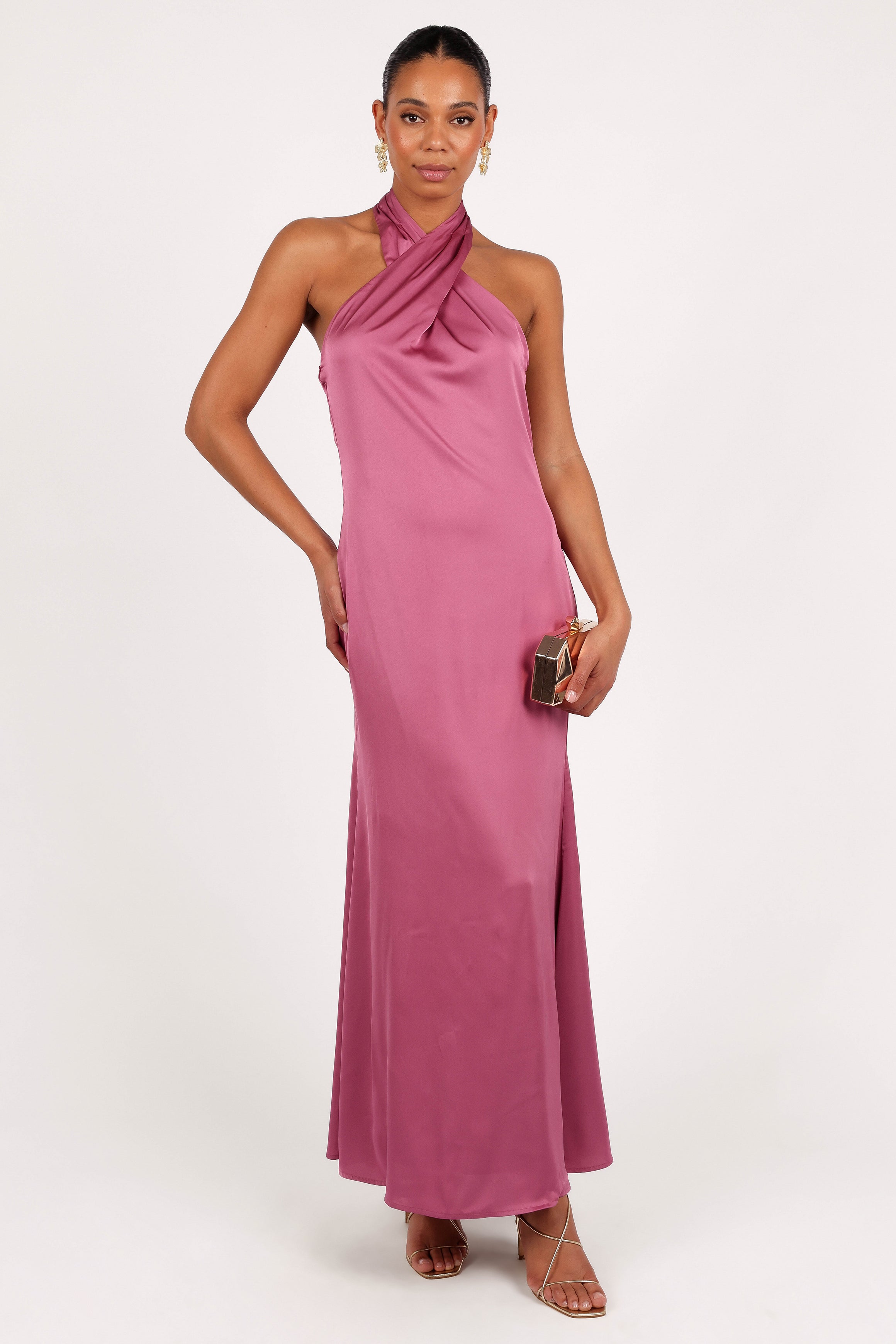 Mila Halterneck Maxi Dress - Dark Rose-Aur Fashion