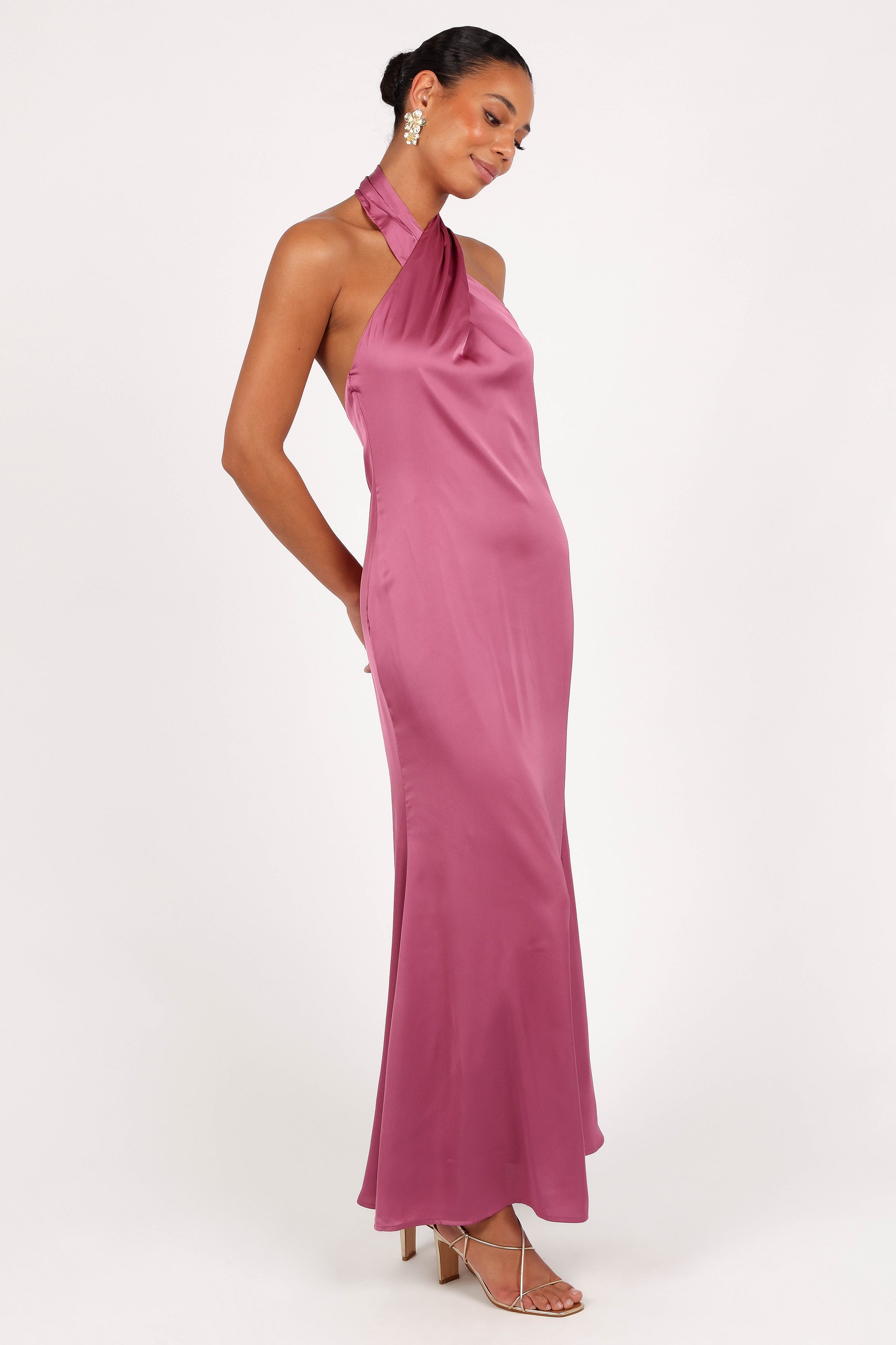 Mila Halterneck Maxi Dress - Dark Rose-Aur Fashion