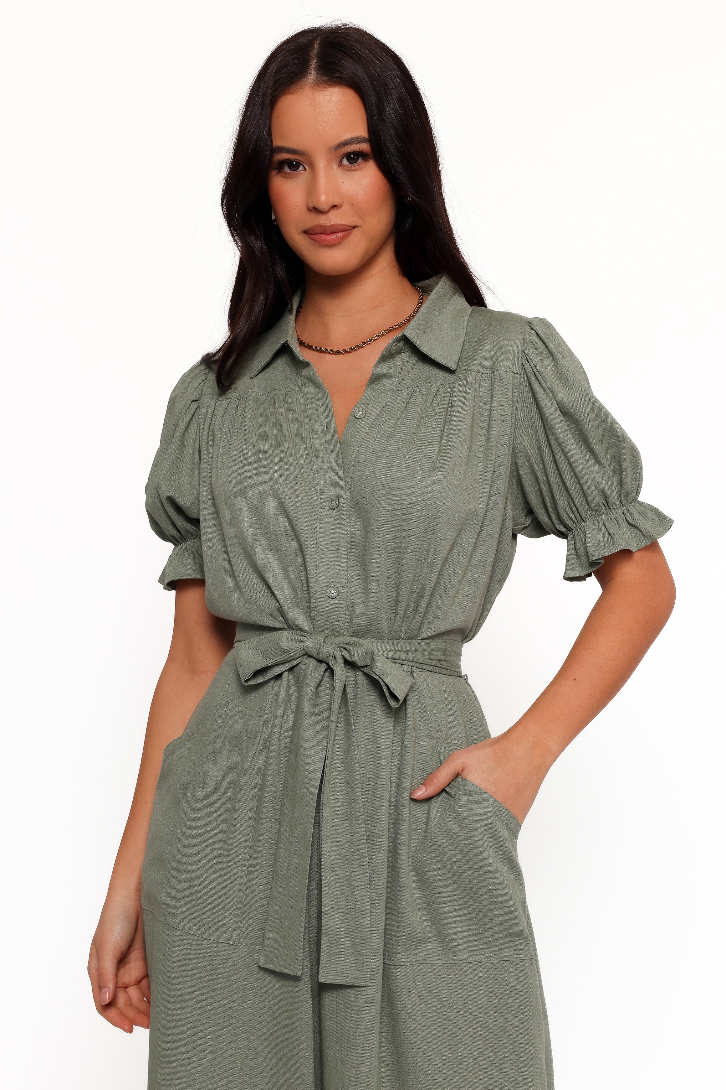 Minnie Waist Tie Jumpsuit - Olive-Aur Fashion
