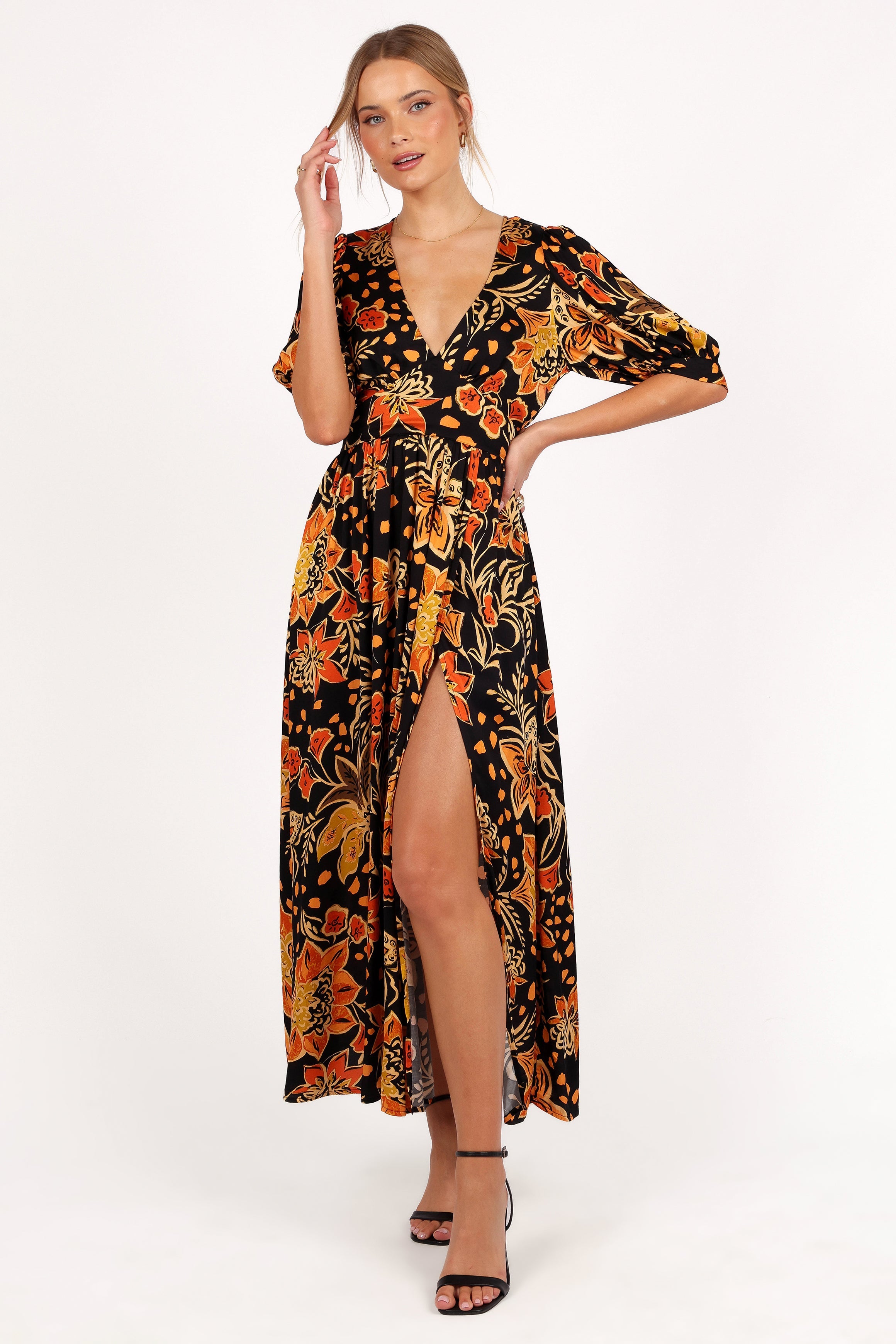 Nadalyn Midi Dress - Black/Multi-Aur Fashion
