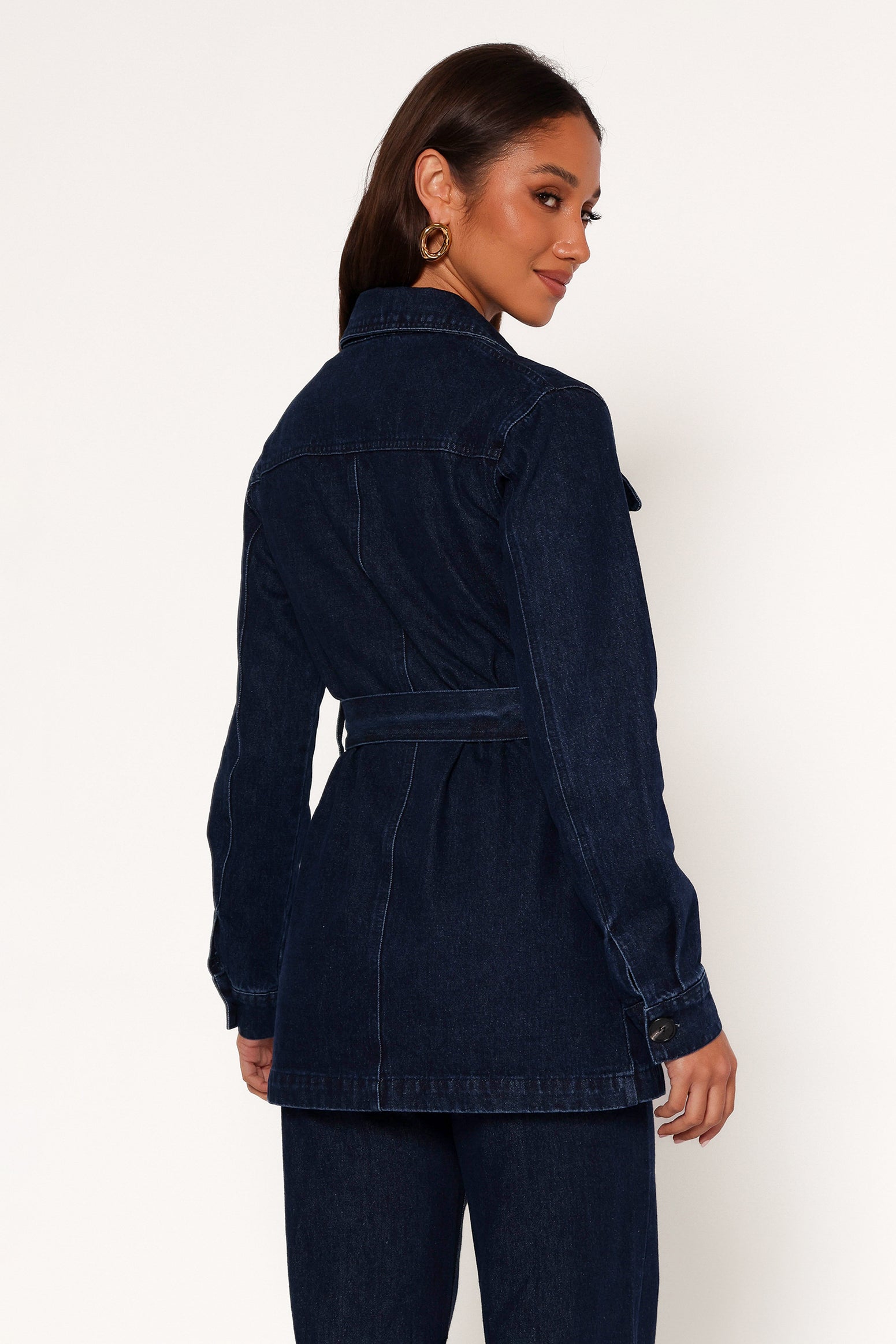 Nadine Tie Waist Button Front Jacket - Denim-Aur Fashion