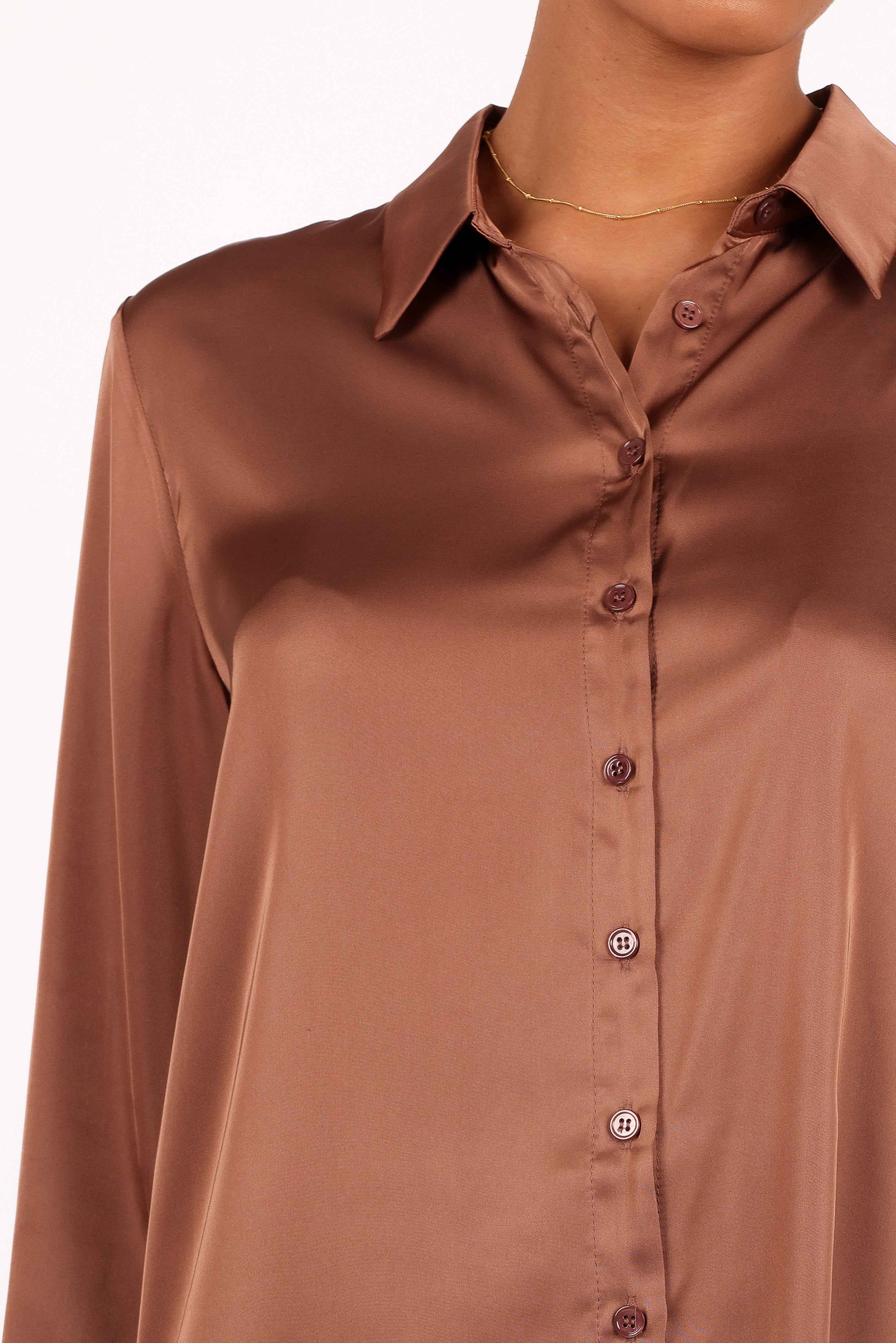 Narissa Satin Shirt - Banksia Brown-Aur Fashion