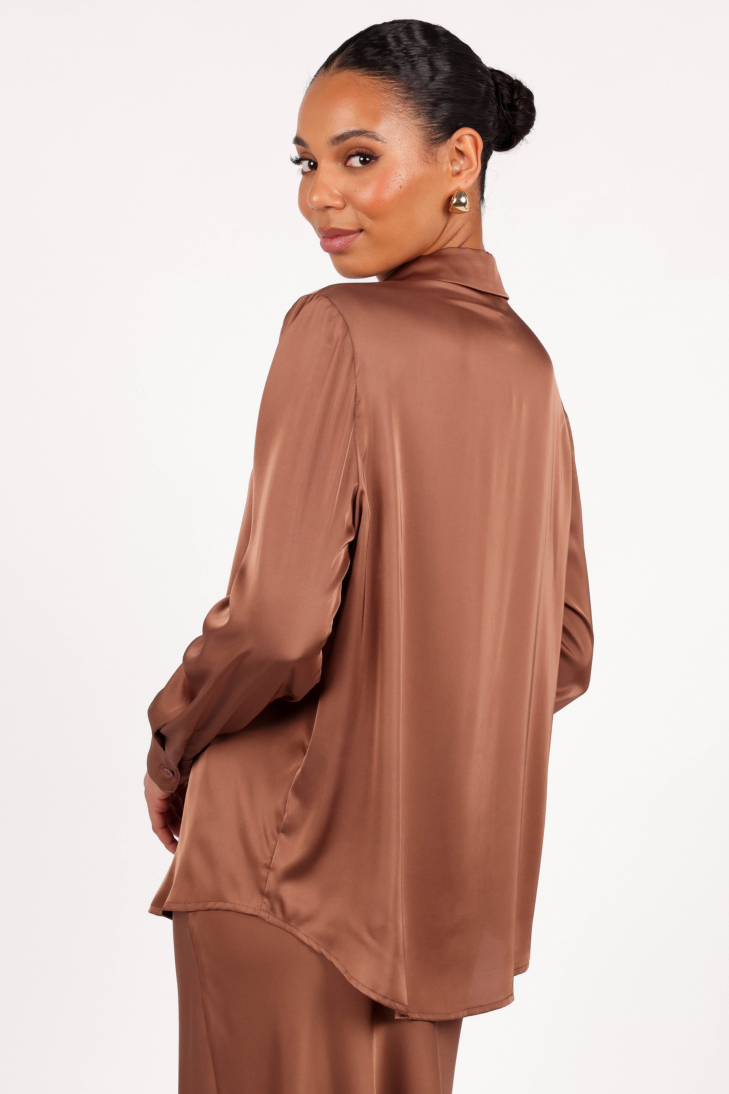 Narissa Satin Shirt - Banksia Brown-Aur Fashion