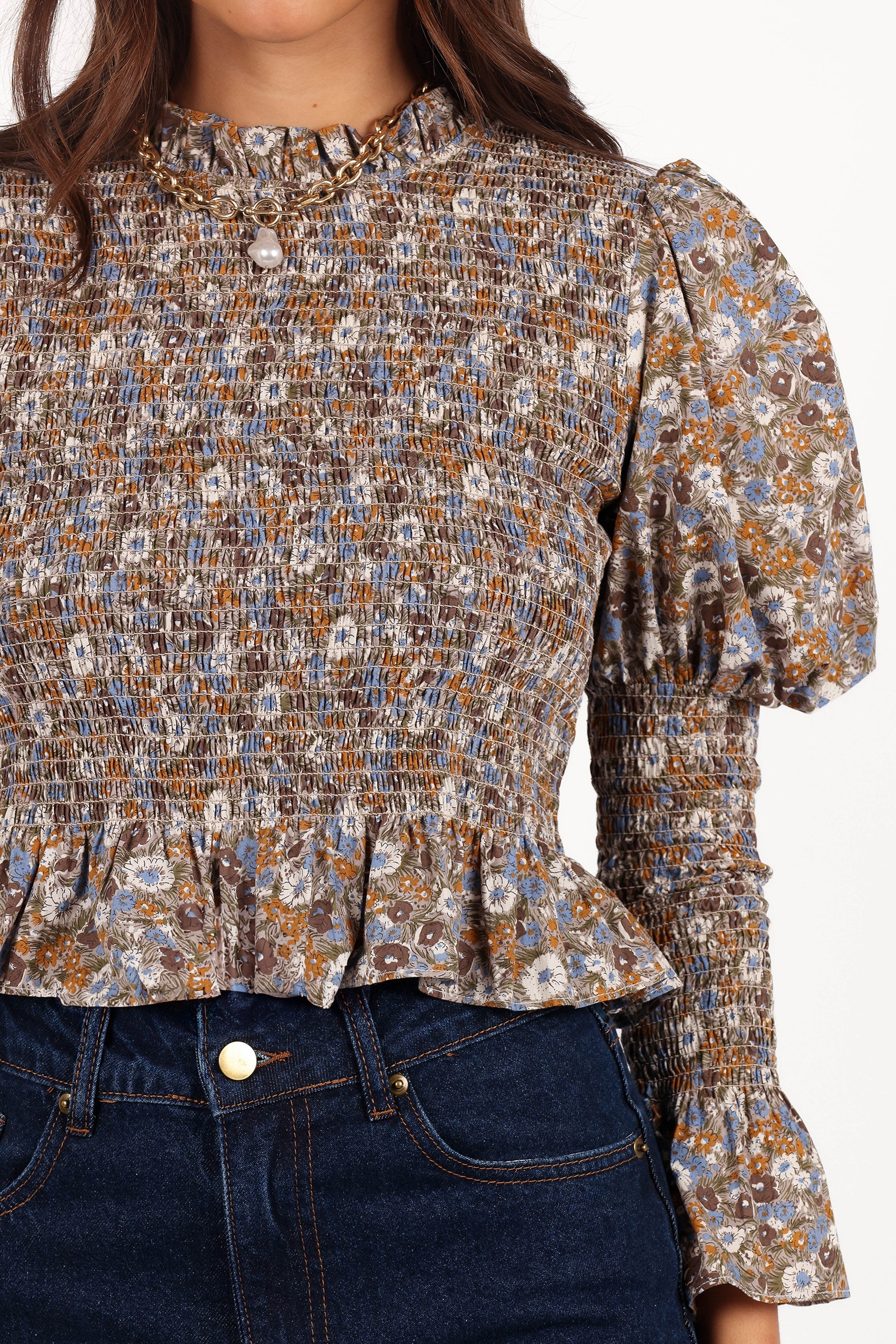 Novah Long Sleeve Top - Olive Floral-Aur Fashion