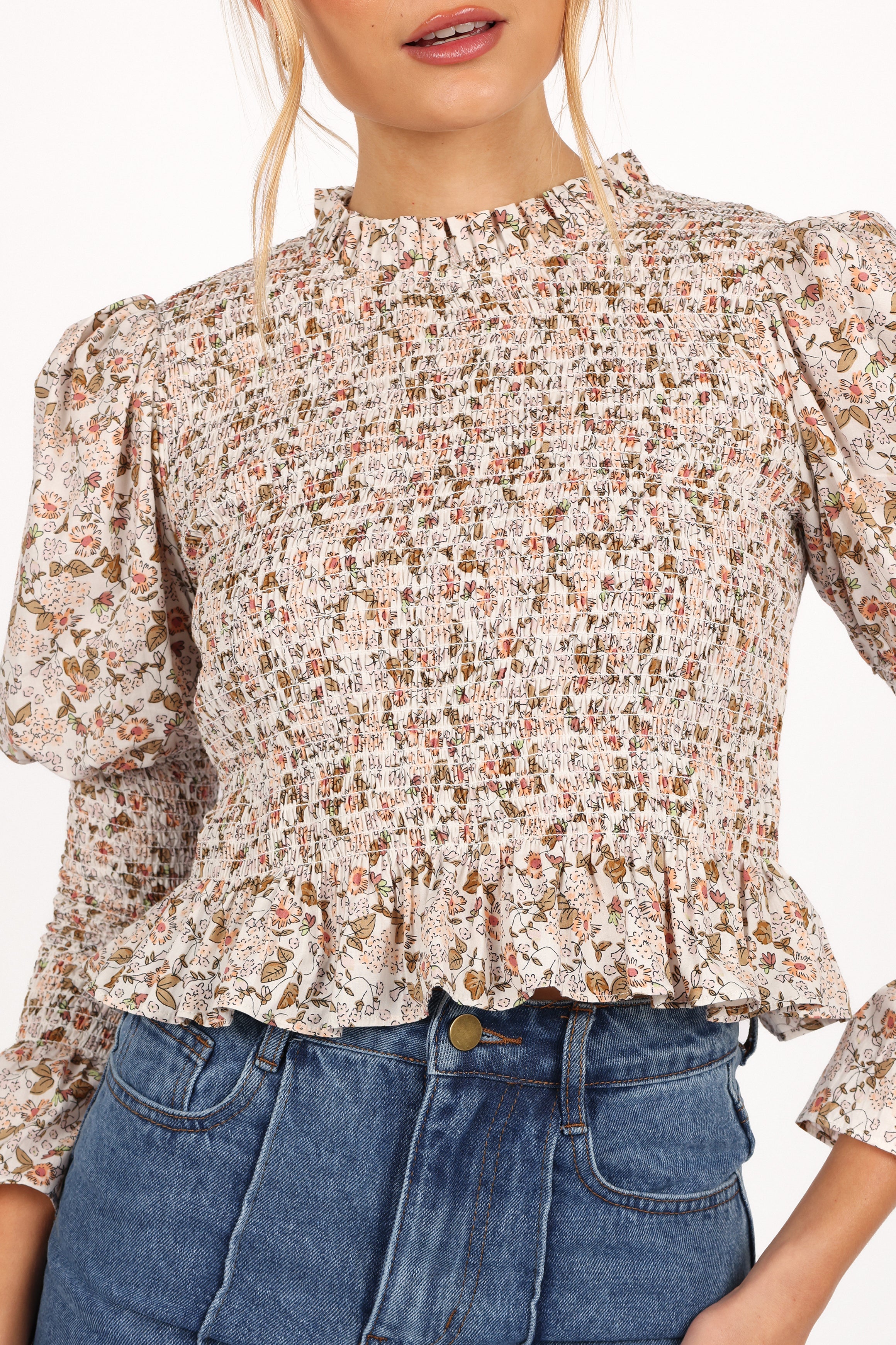 Novah Long Sleeve Top - White Floral-Aur Fashion