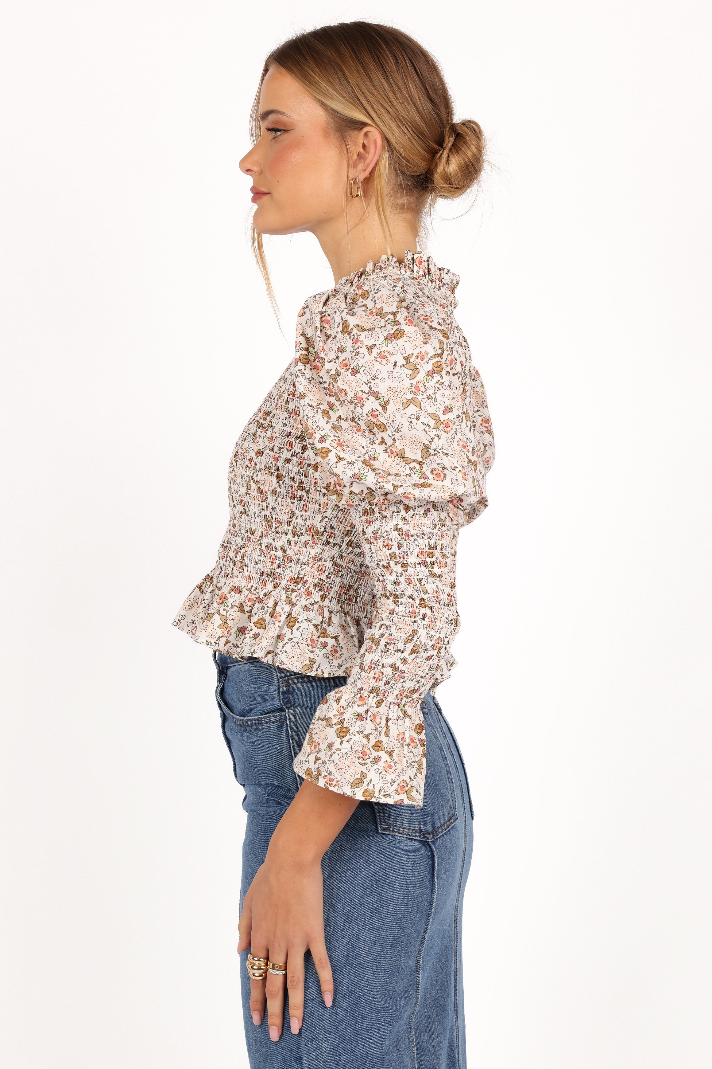 Novah Long Sleeve Top - White Floral-Aur Fashion