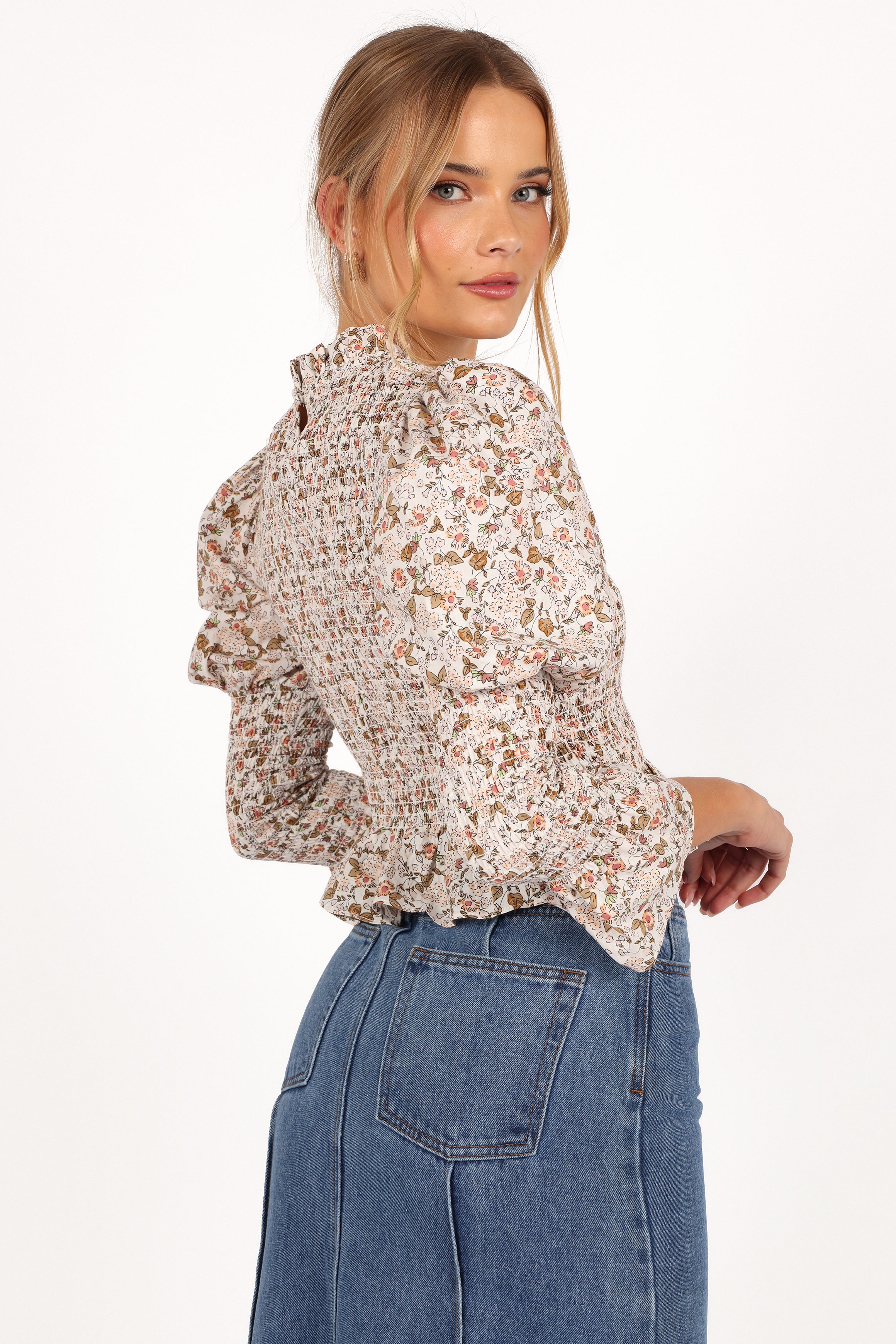 Novah Long Sleeve Top - White Floral-Aur Fashion
