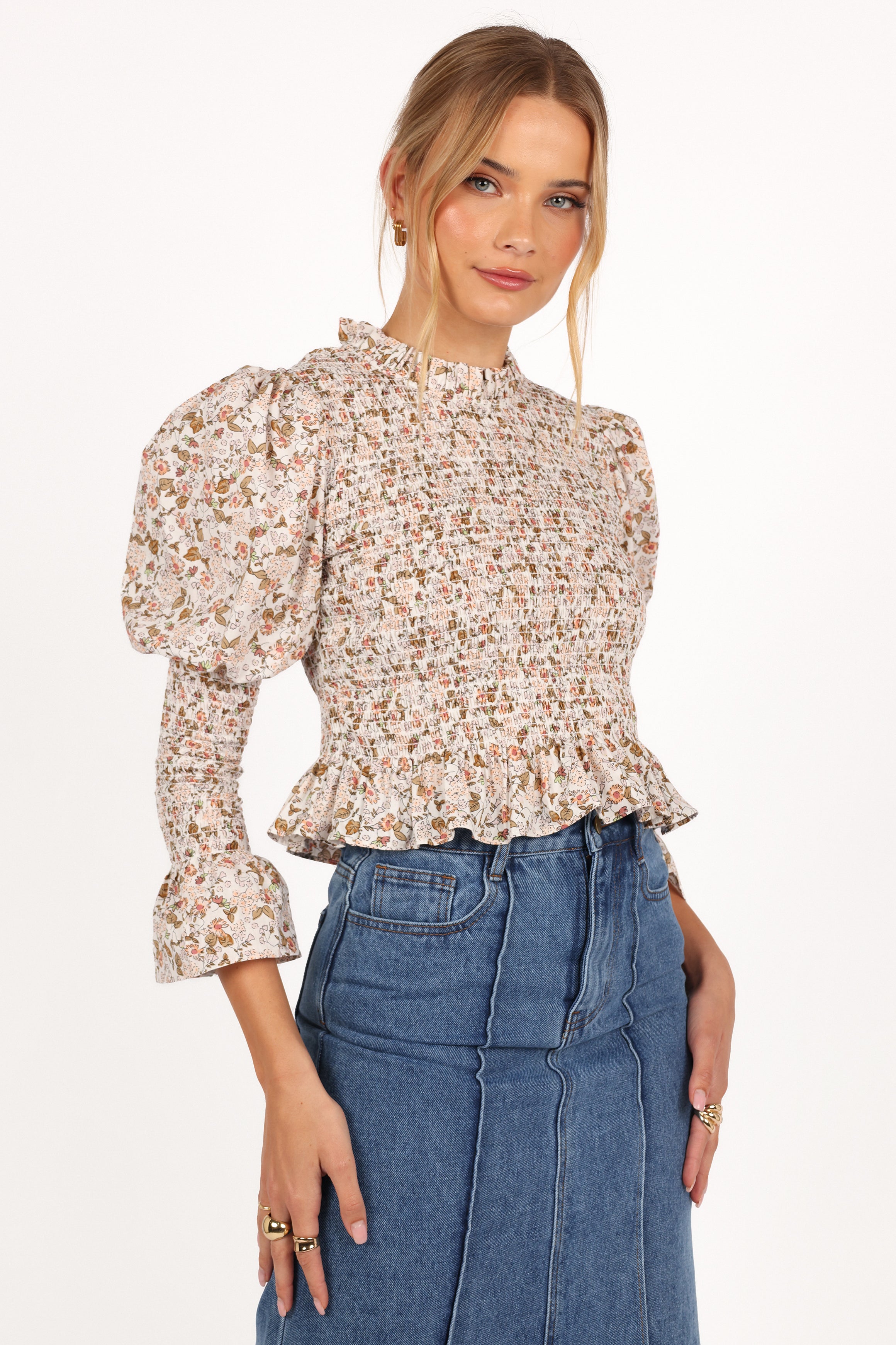 Novah Long Sleeve Top - White Floral-Aur Fashion