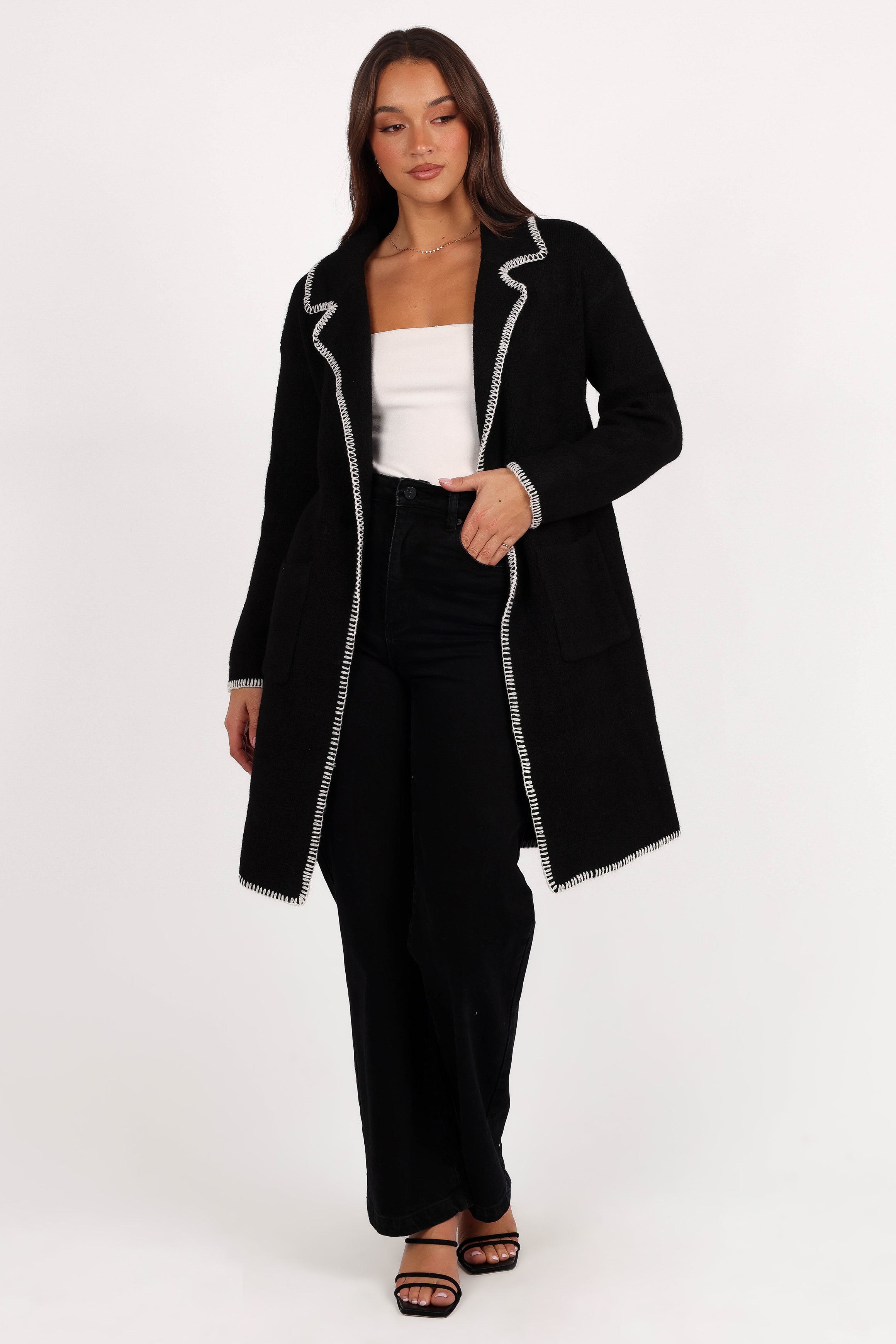 Oaklynn Contrast Stitch Coatigan - Black-Aur Fashion