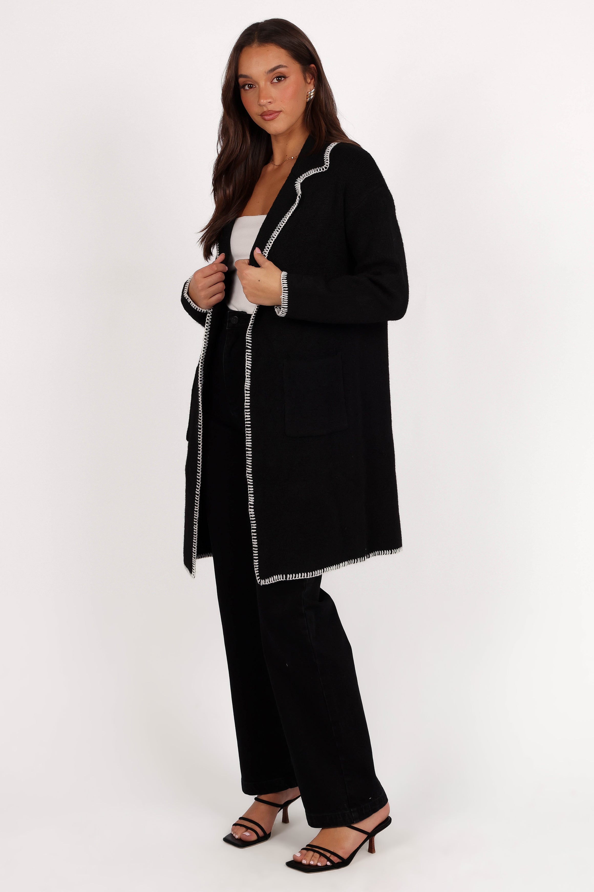 Oaklynn Contrast Stitch Coatigan - Black-Aur Fashion