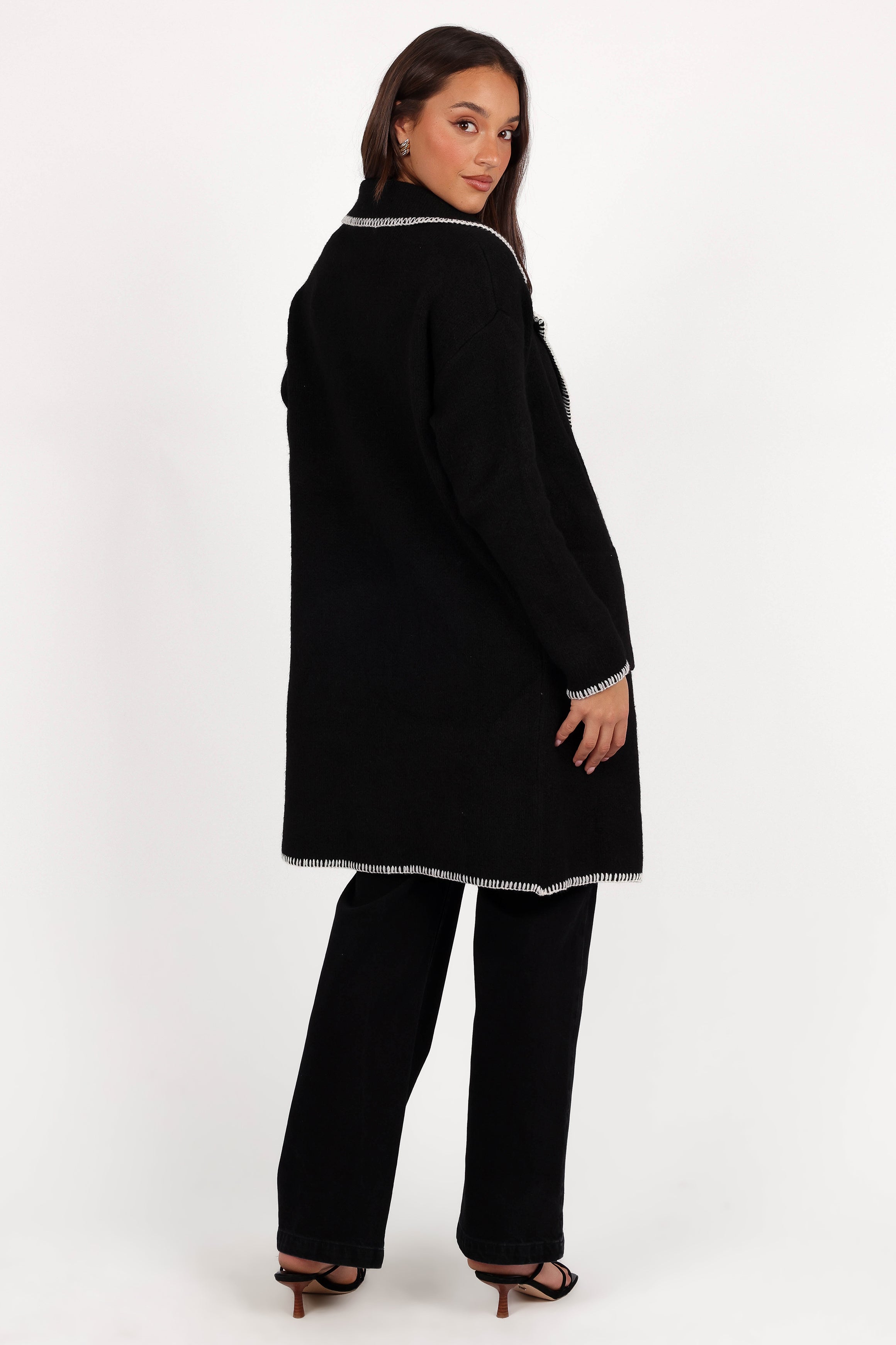 Oaklynn Contrast Stitch Coatigan - Black-Aur Fashion