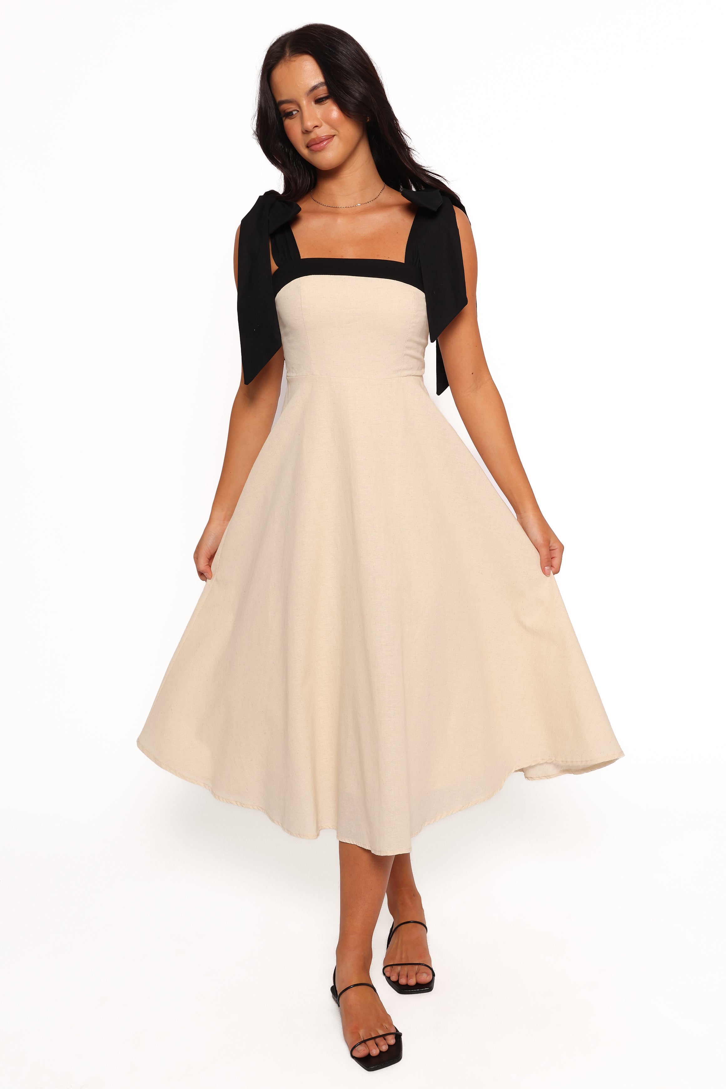 Olinda Midi Dress - Oatmeal Black-Aur Fashion