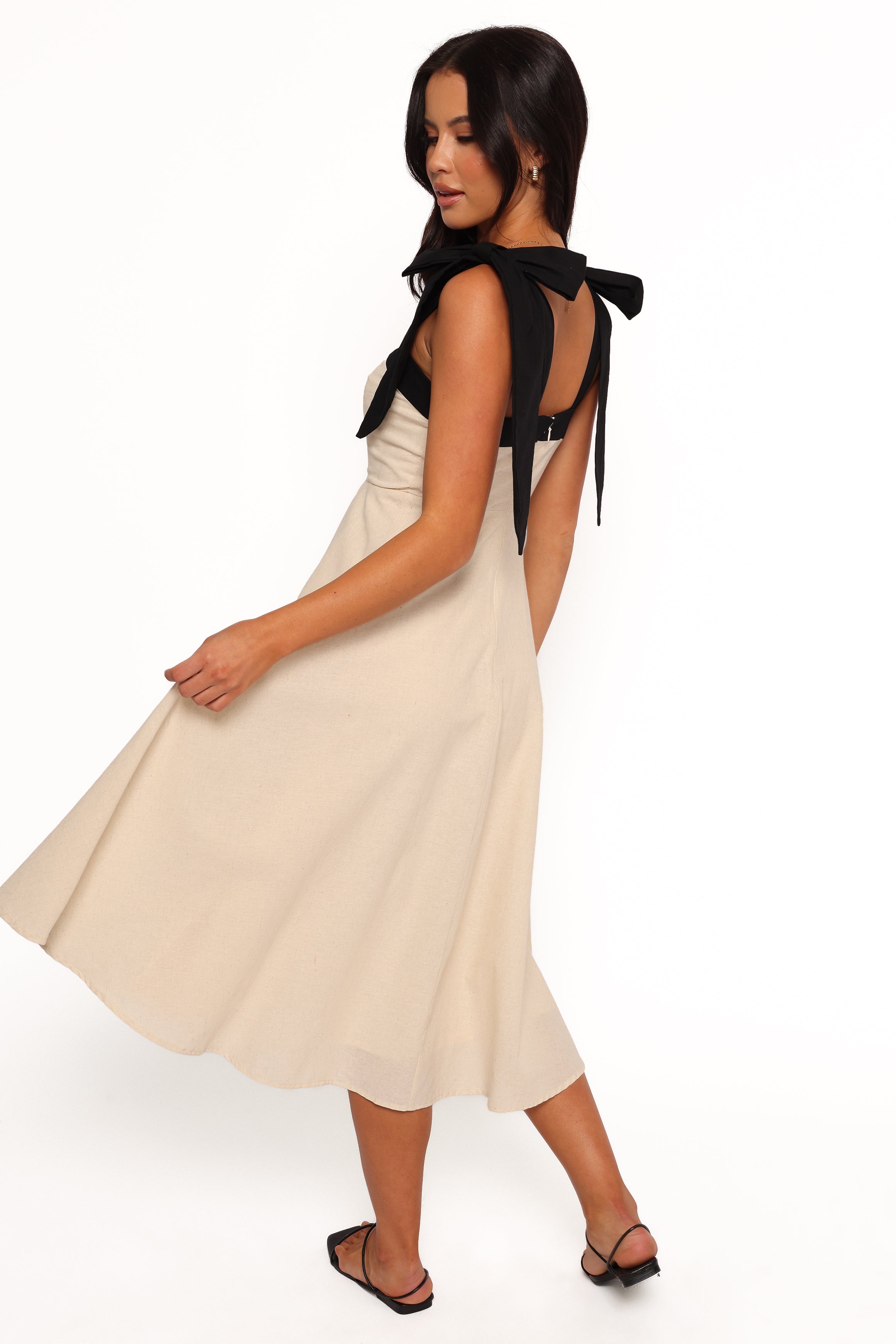 Olinda Midi Dress - Oatmeal Black-Aur Fashion