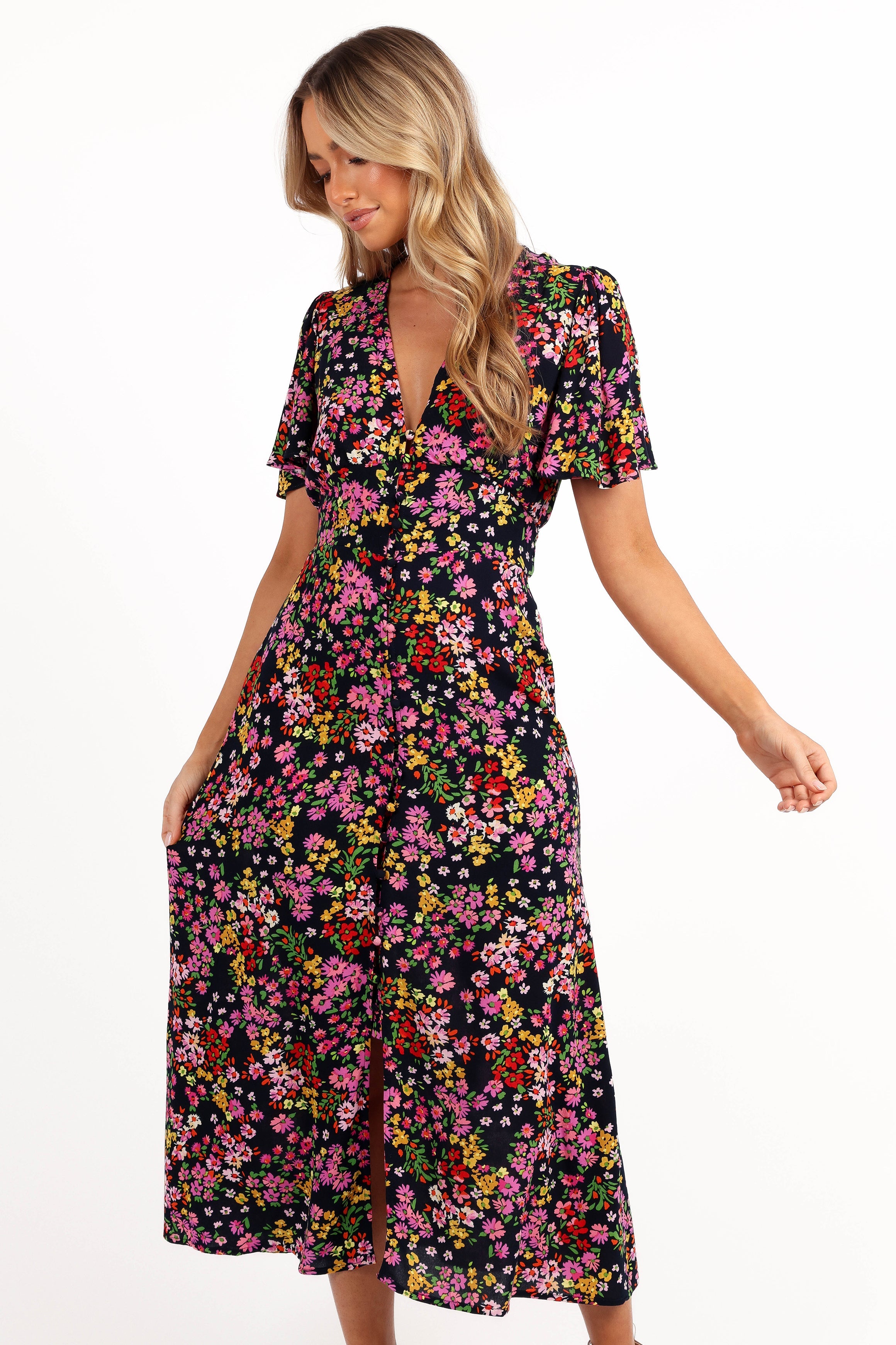 Owena Midi Dress - Midnight Daisy-Aur Fashion