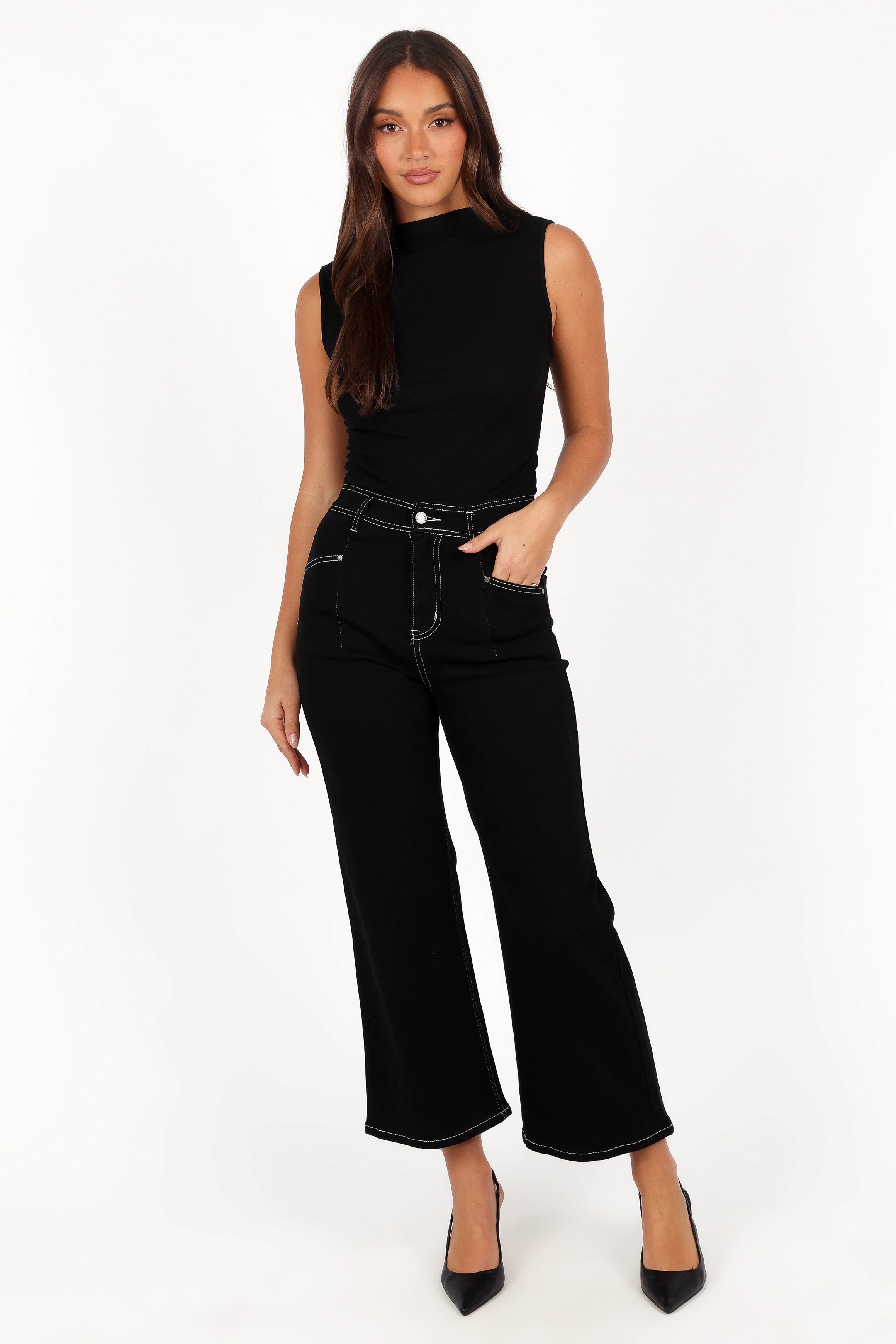 Parson Wide Leg Pant - Black-Aur Fashion
