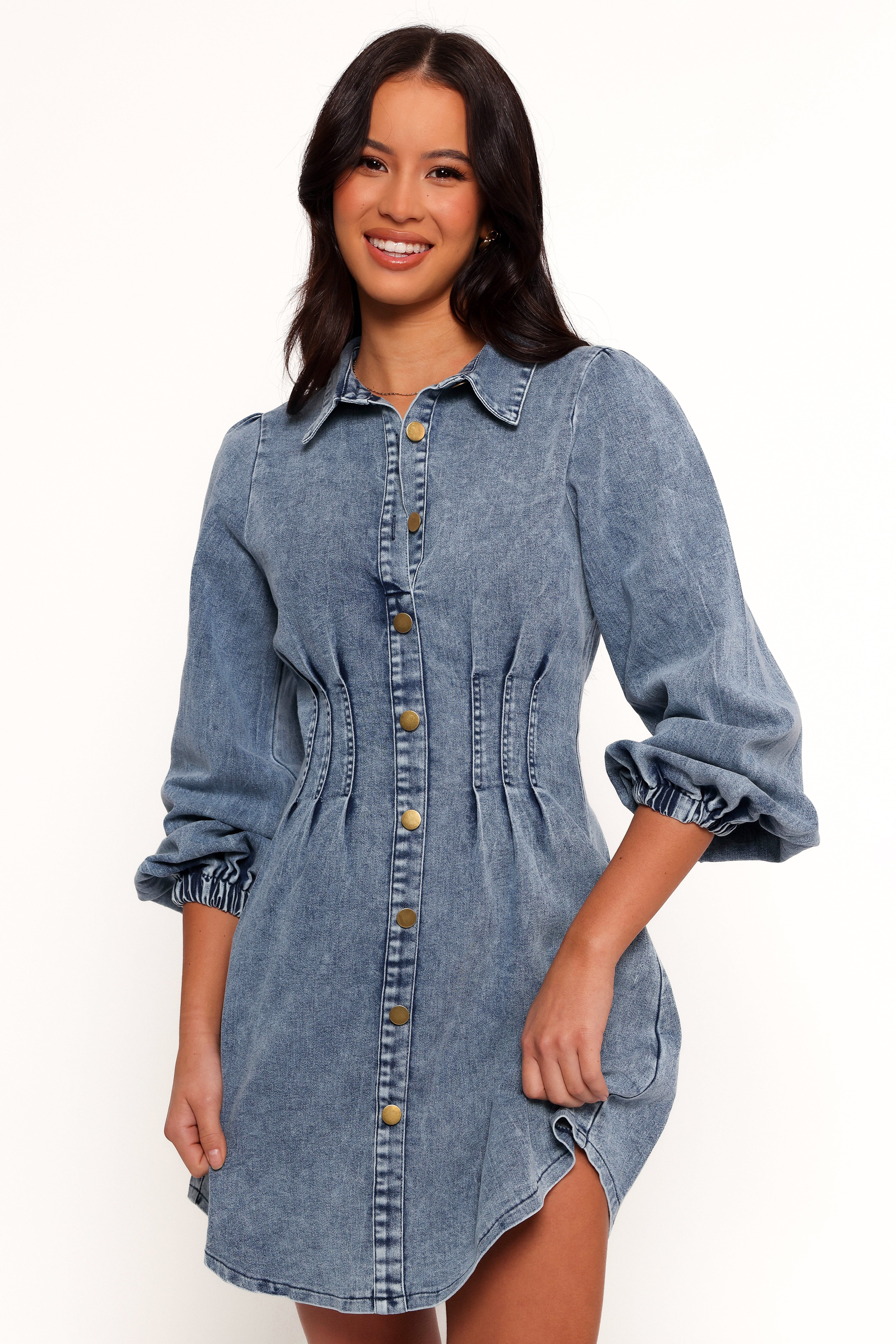 Phoenix Long Sleeve Mini Dress - Denim-Aur Fashion