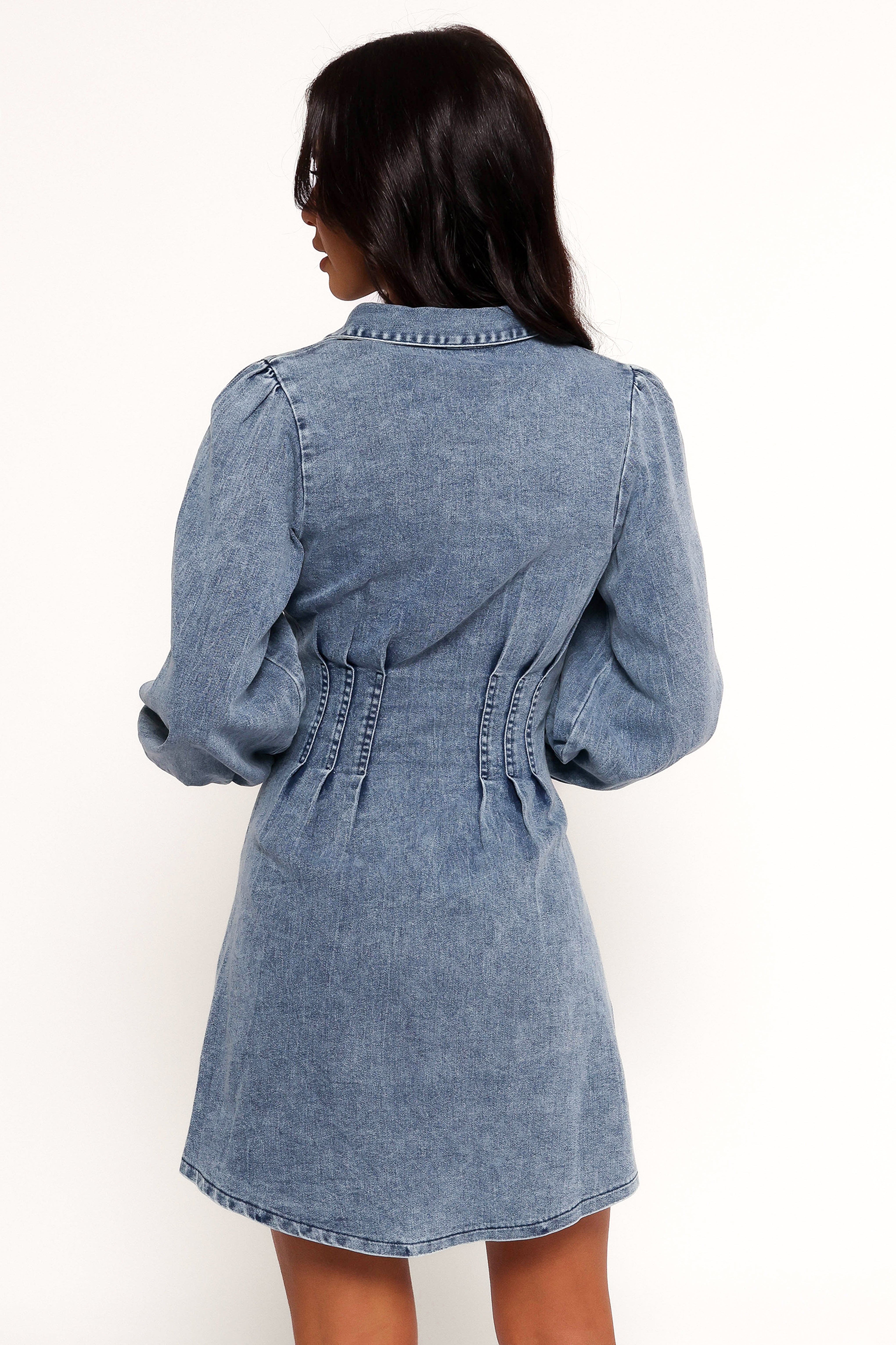 Phoenix Long Sleeve Mini Dress - Denim-Aur Fashion