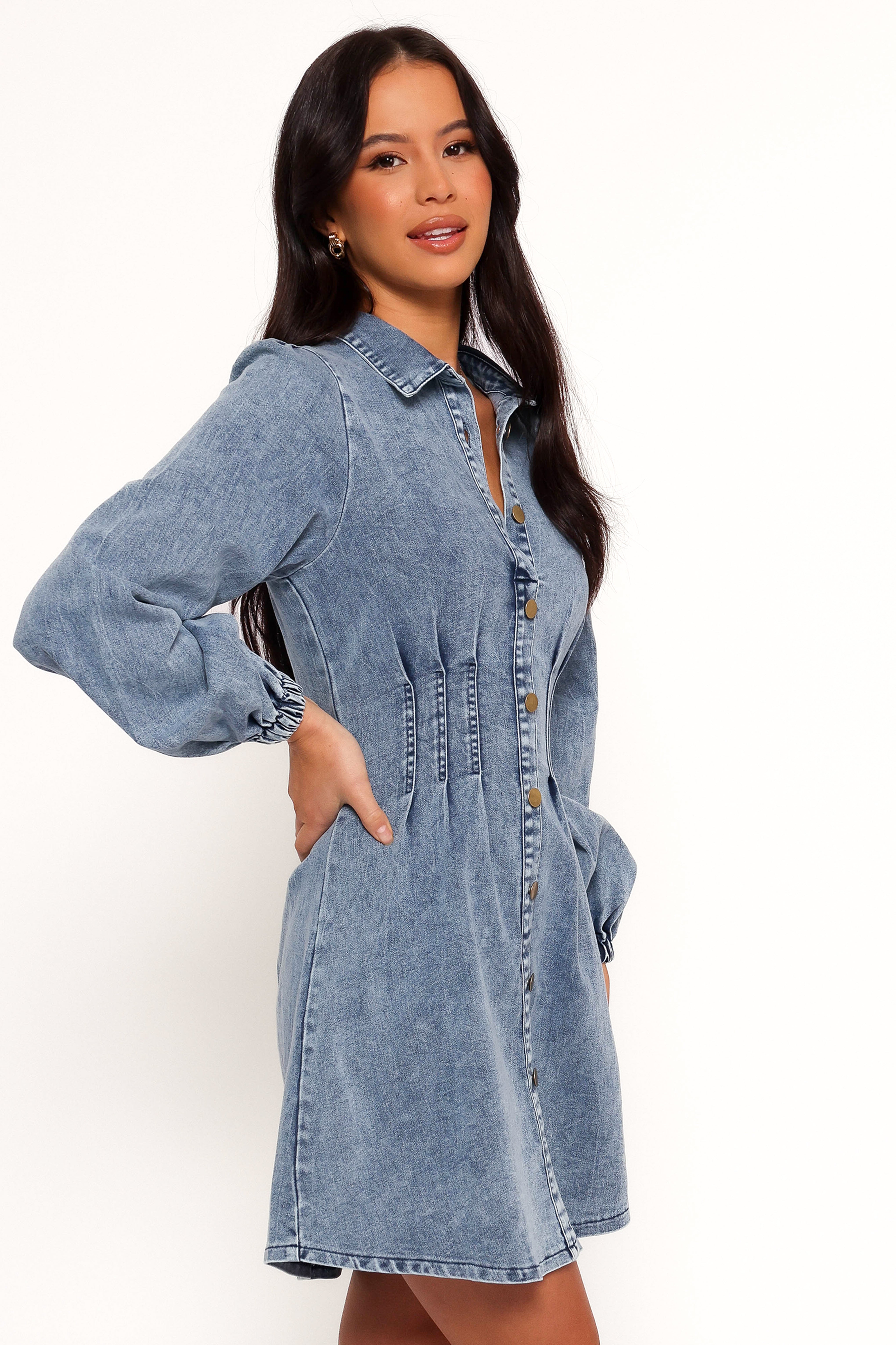 Phoenix Long Sleeve Mini Dress - Denim-Aur Fashion