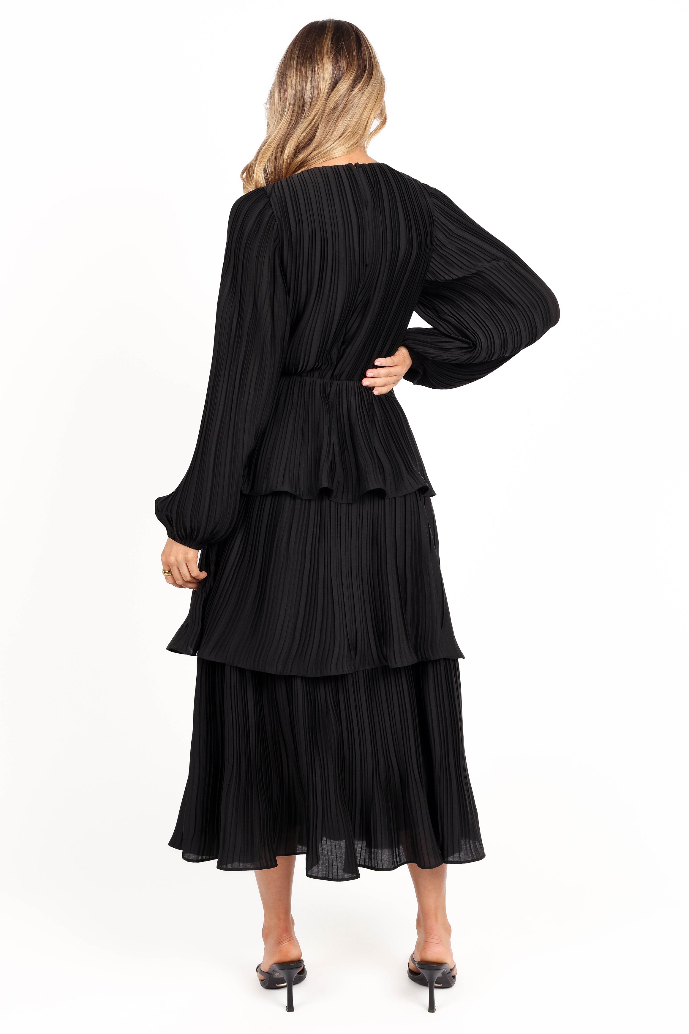 Pippa Long Sleeve Midi Dress - Black-Aur Fashion