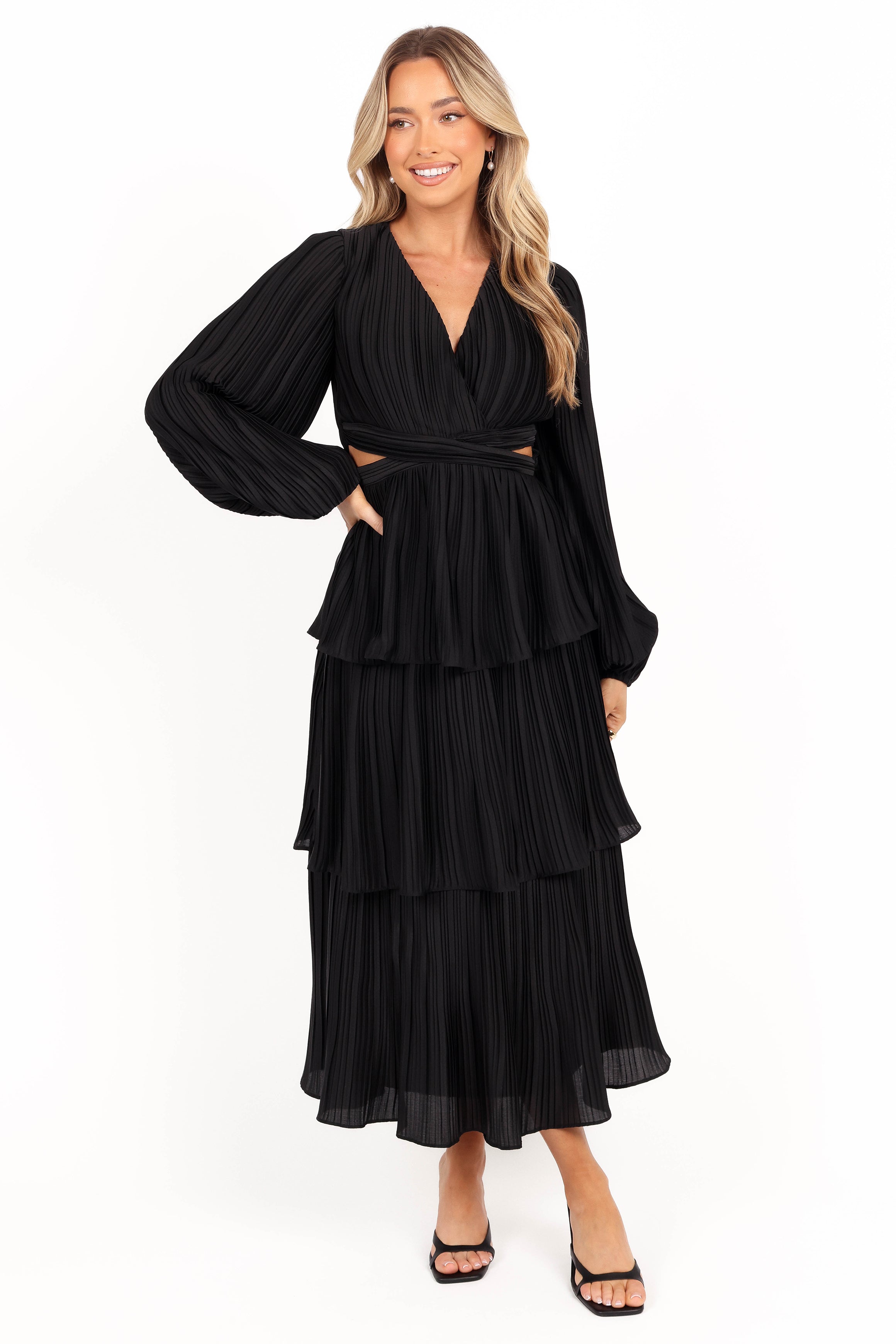 Pippa Long Sleeve Midi Dress - Black-Aur Fashion