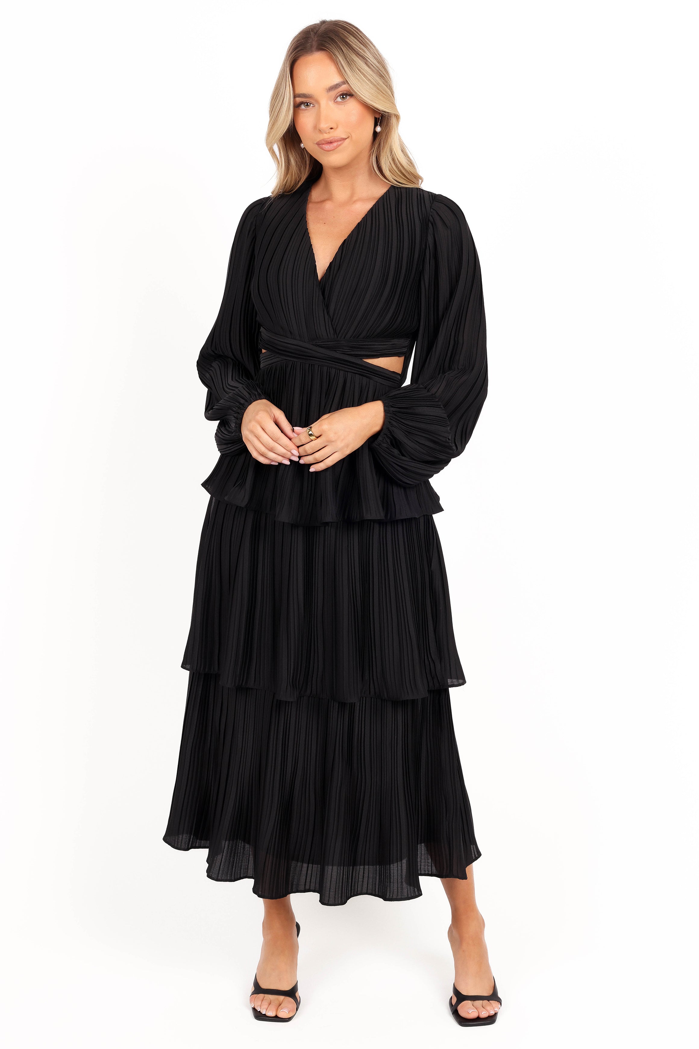 Pippa Long Sleeve Midi Dress - Black-Aur Fashion