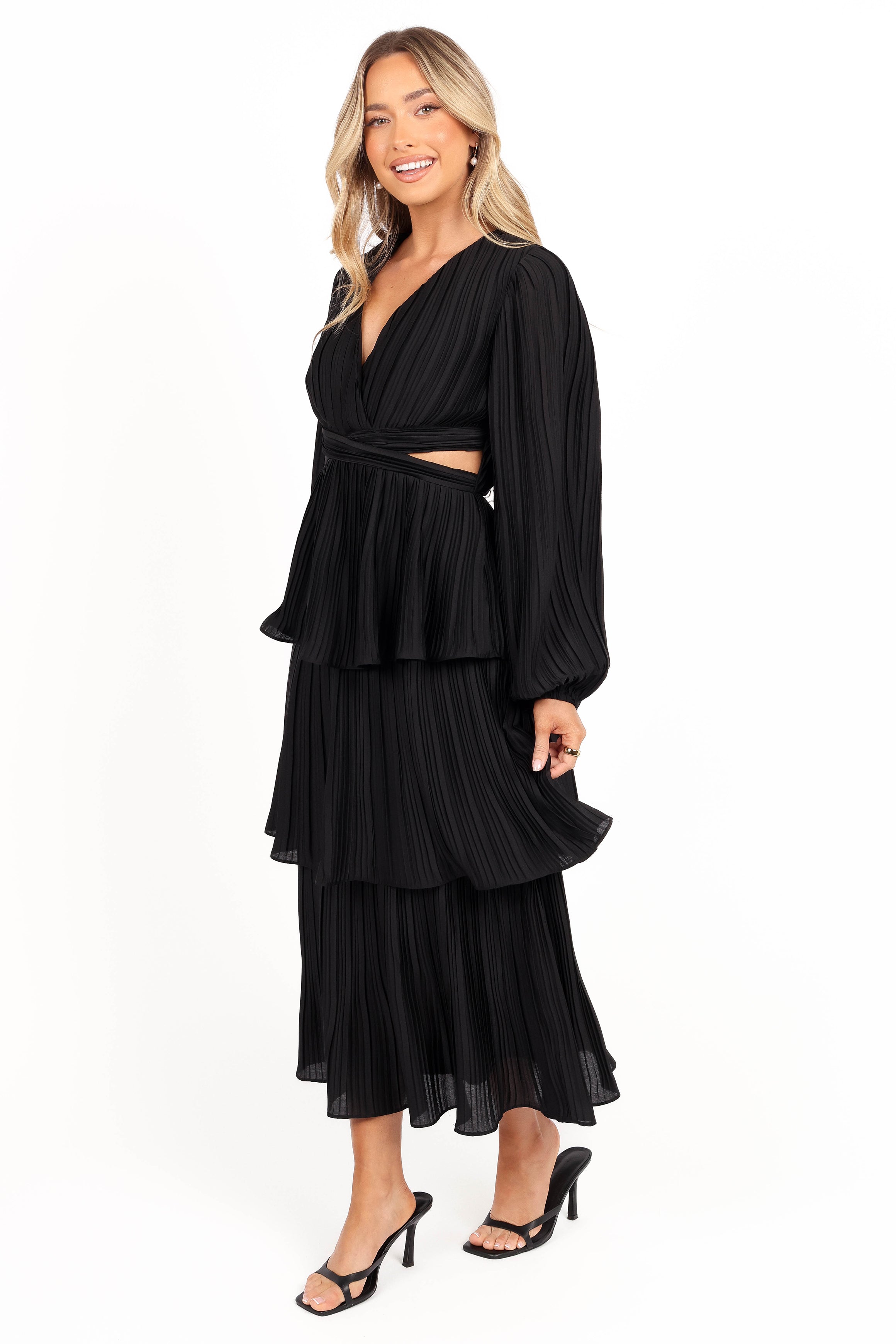 Pippa Long Sleeve Midi Dress - Black-Aur Fashion