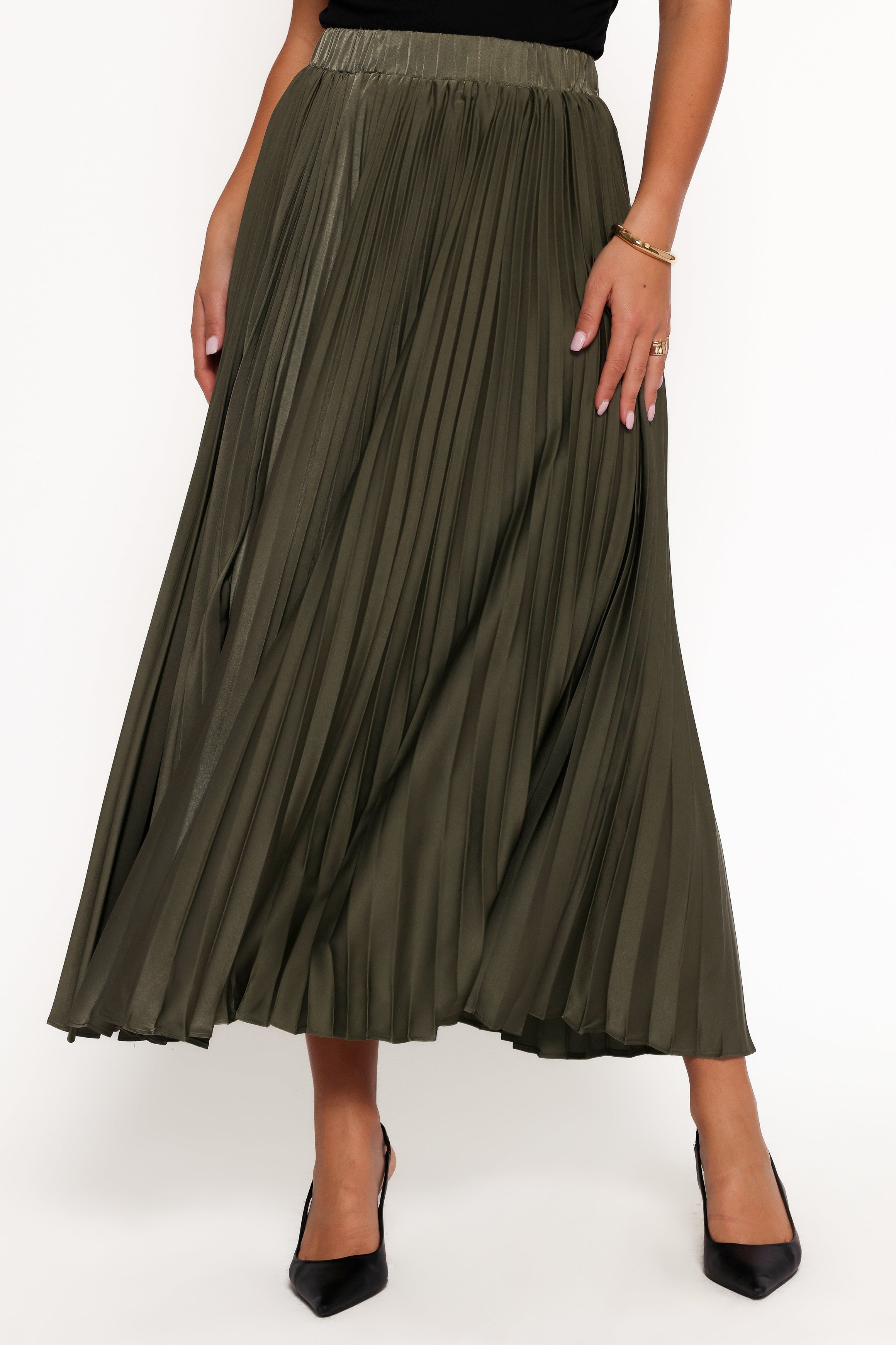 Polina Pleated Maxi Skirt - Olive-Aur Fashion