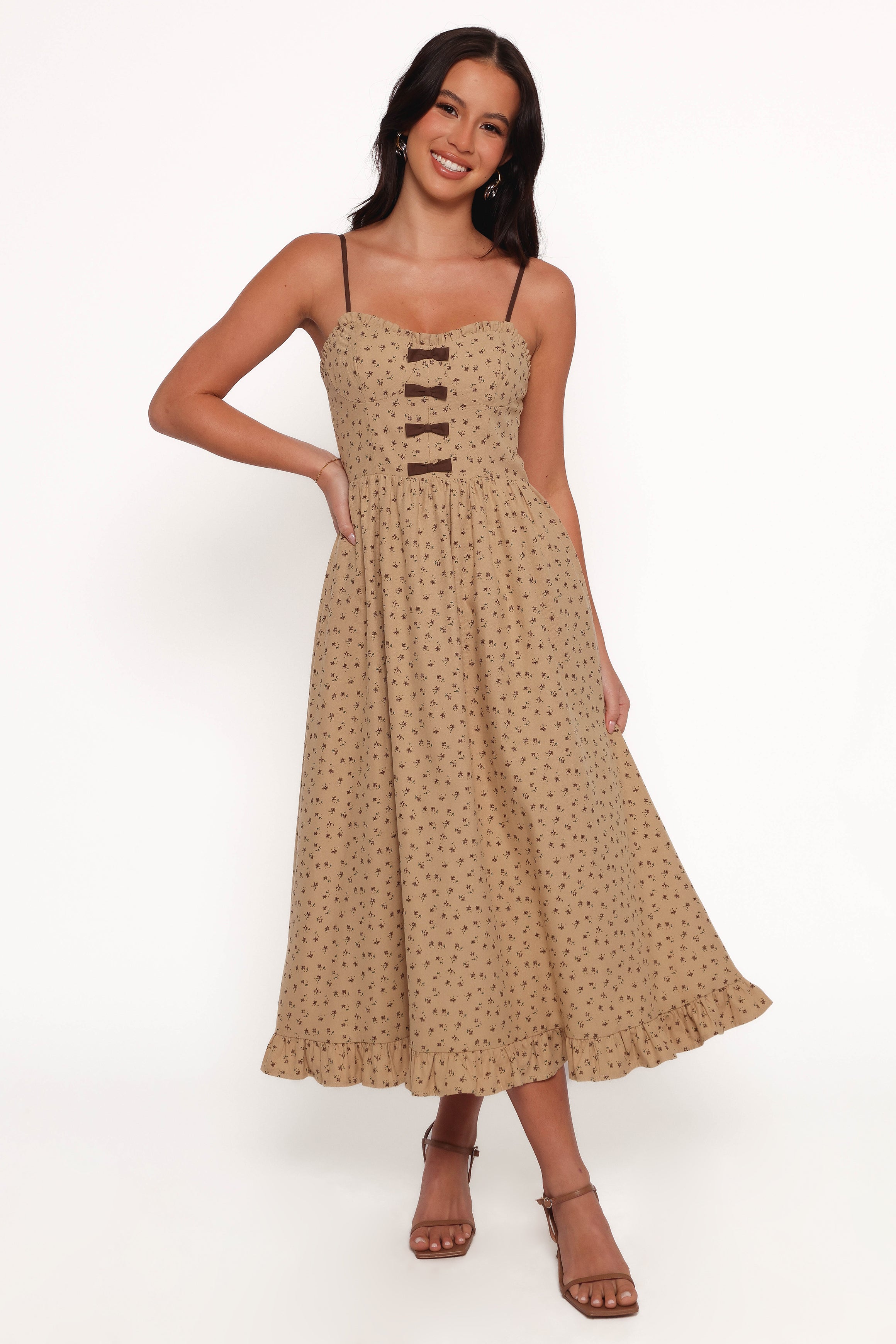 Robbins Midi Dress - Beige Brown-Aur Fashion