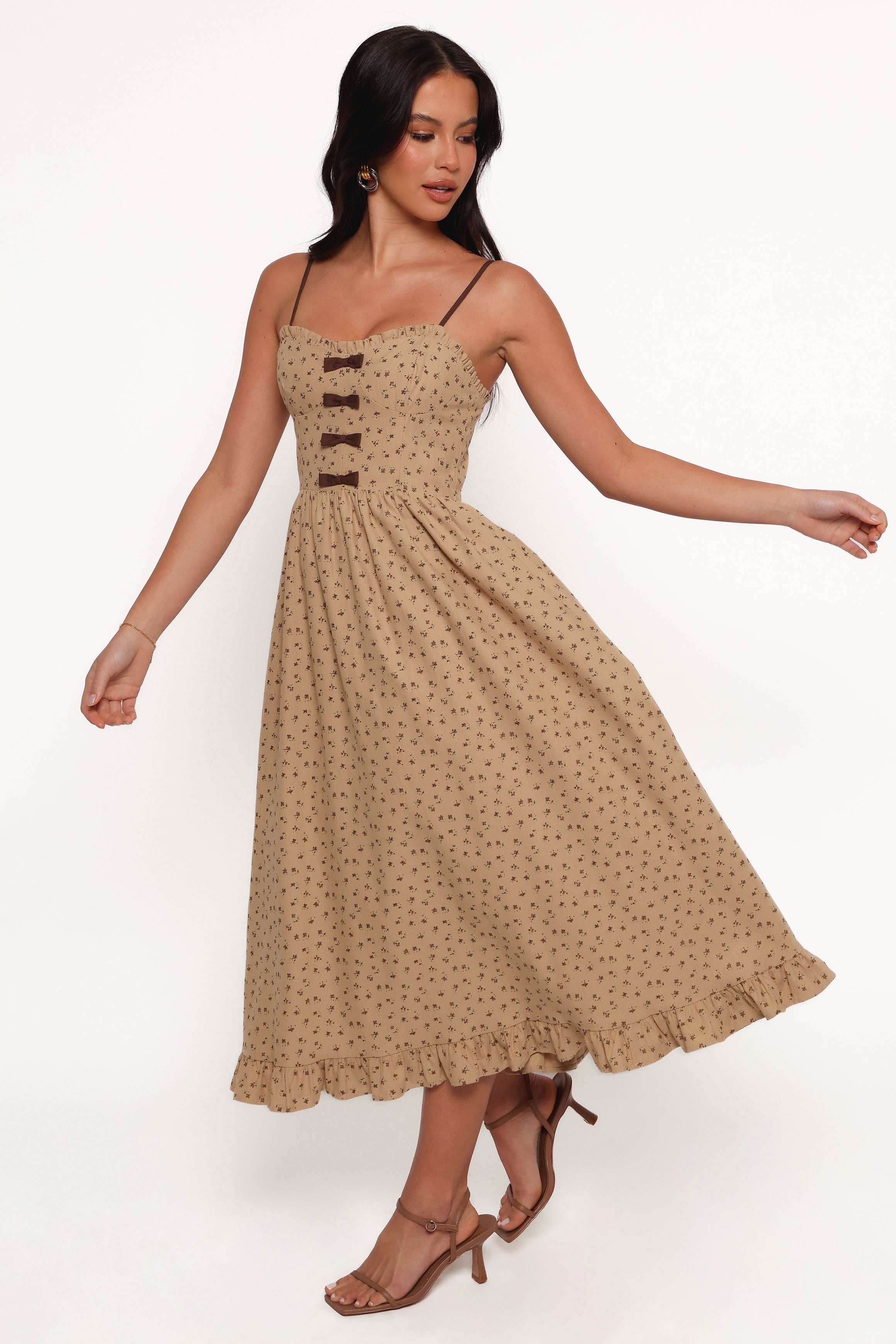 Robbins Midi Dress - Beige Brown-Aur Fashion