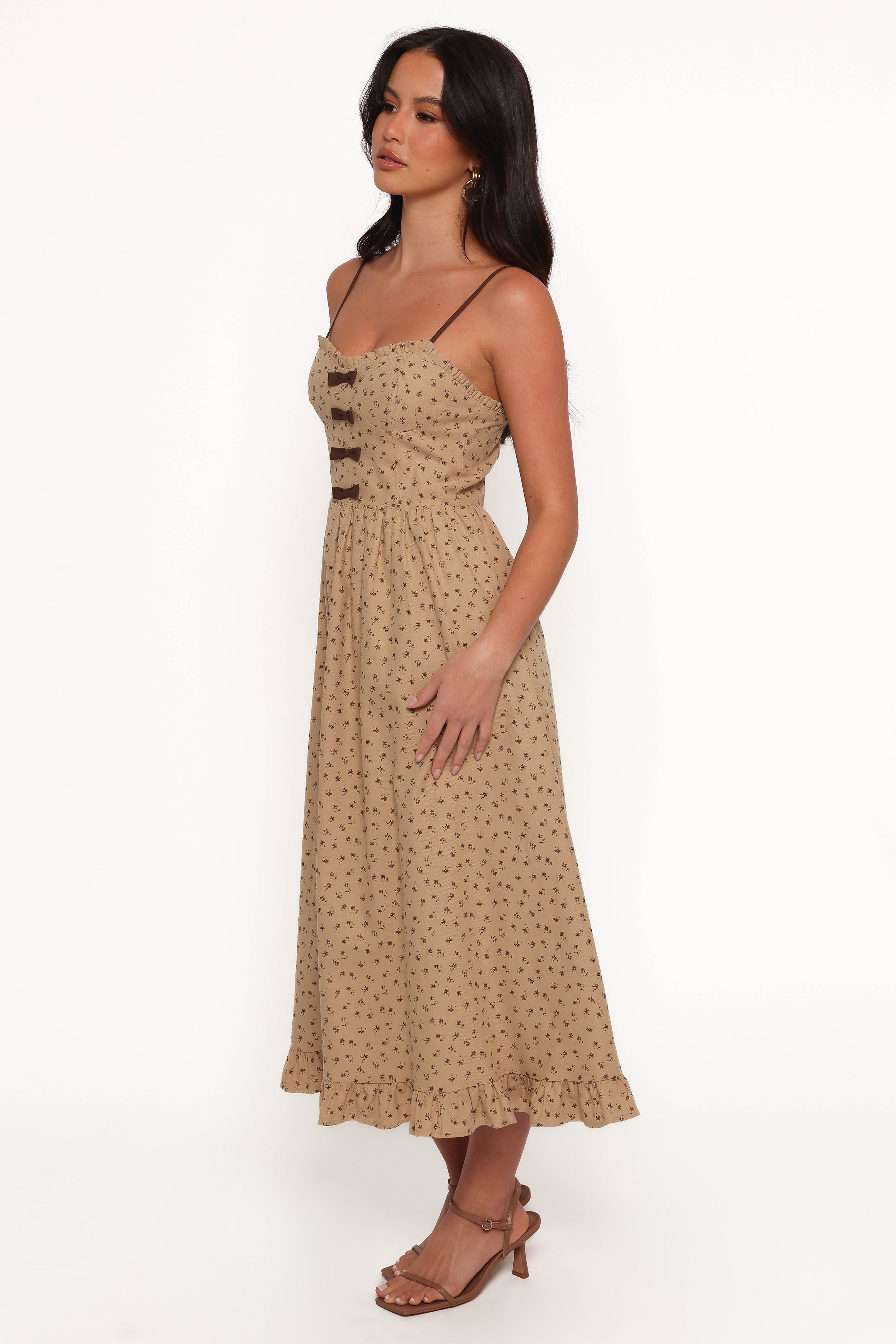 Robbins Midi Dress - Beige Brown-Aur Fashion
