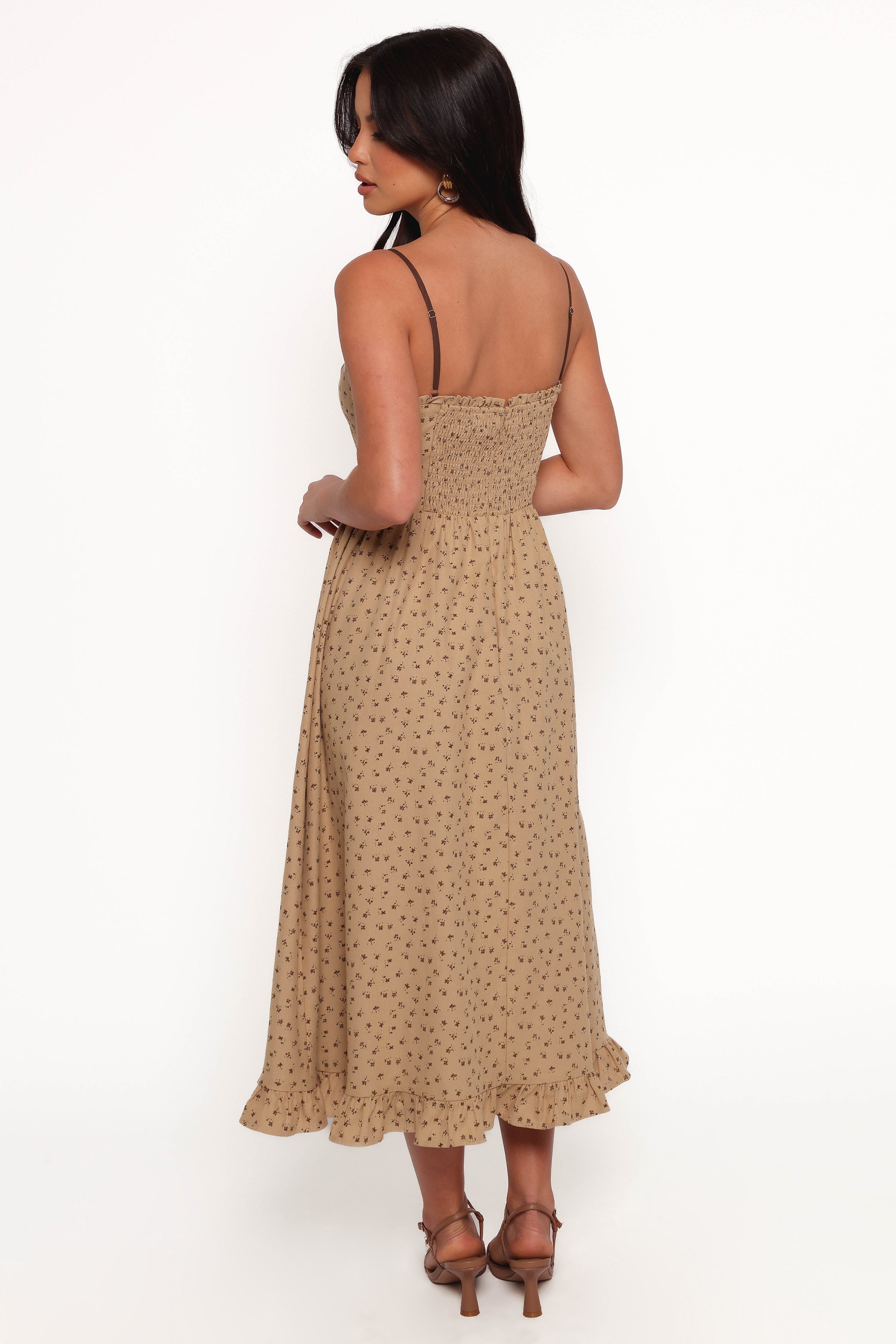 Robbins Midi Dress - Beige Brown-Aur Fashion